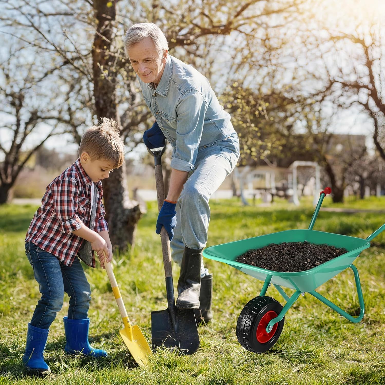 GOLDGE Schubkarre Kinder, 10 Stück Kinder Gartengeräte Set mit 5pcs Gartenwerkzeug Schaufel Set, Wer - Image 7