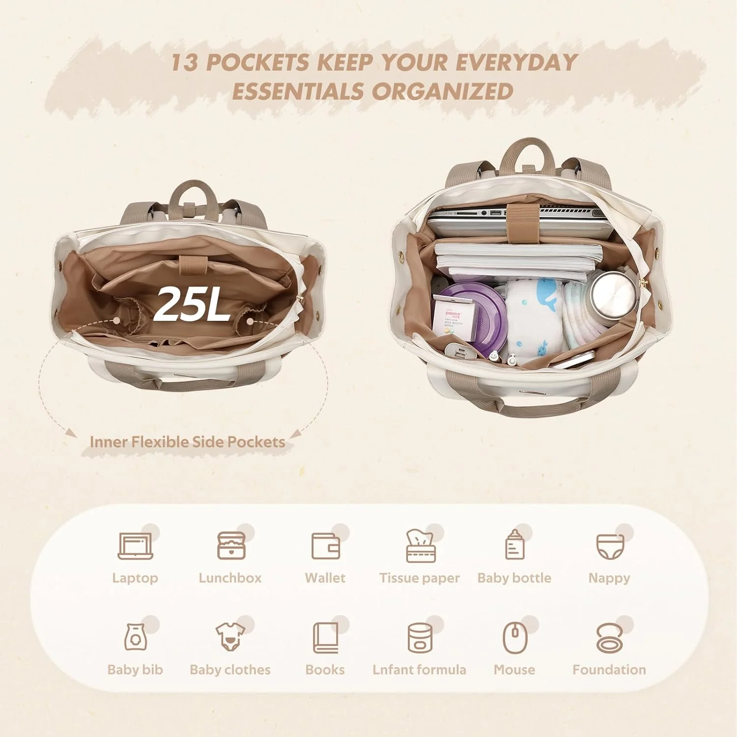 GOLF SUPAGS 25L Baby Wickelrucksack mit Tragbarer Wickelauflage und Kinderwagengurte, Lsoliertes Lun - Image 3