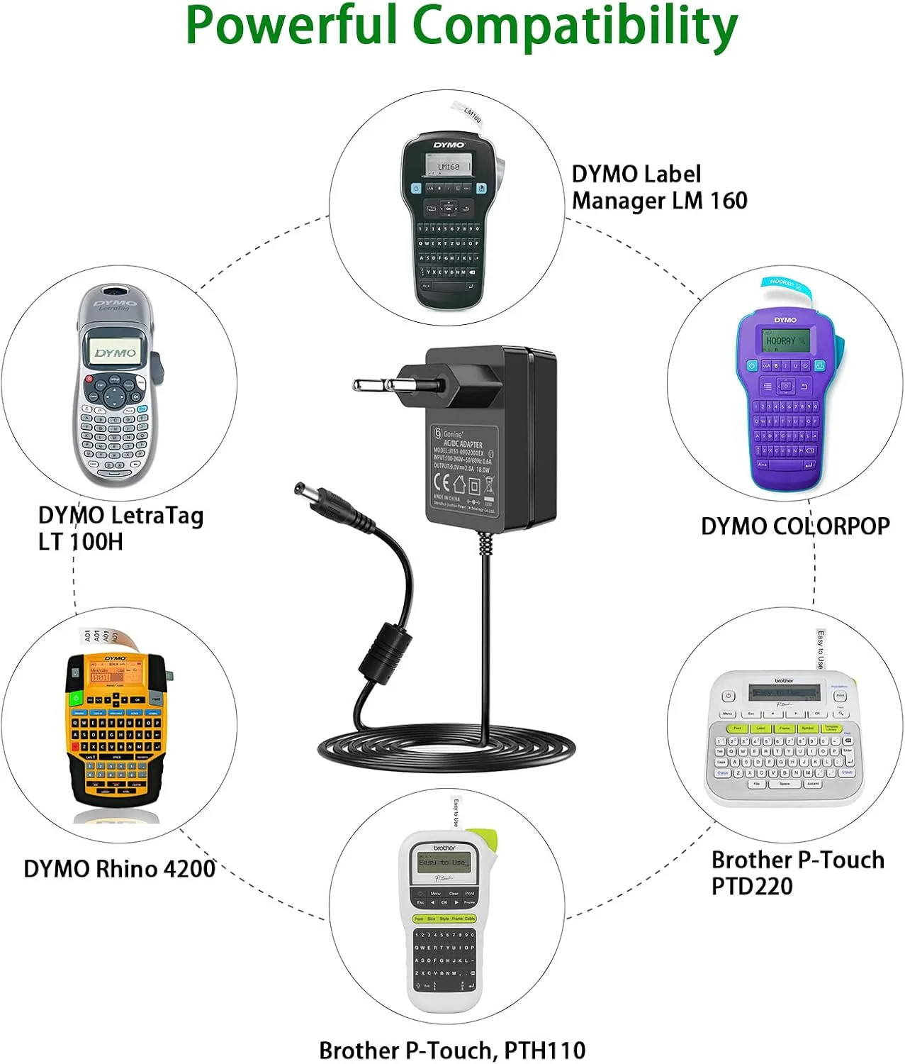 Gonine 9V 2A Netzteil für Dymo LabelManager LM 160 LM 220P LM 210D LM 500TS Rhino 6000 5200 4200 Let - Image 2