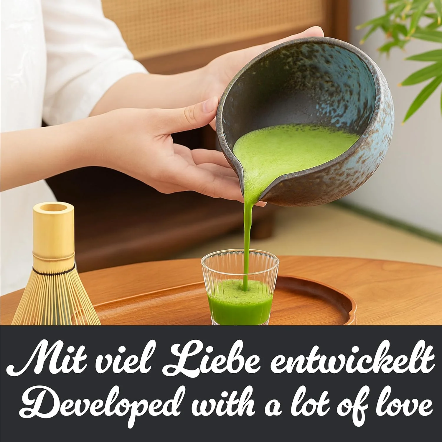 Goodwei Matcha Latte Set aus Keramik – Matchaschale mit Ausgiesser, Matchabesen, Besenhalter & Bambu - Image 3