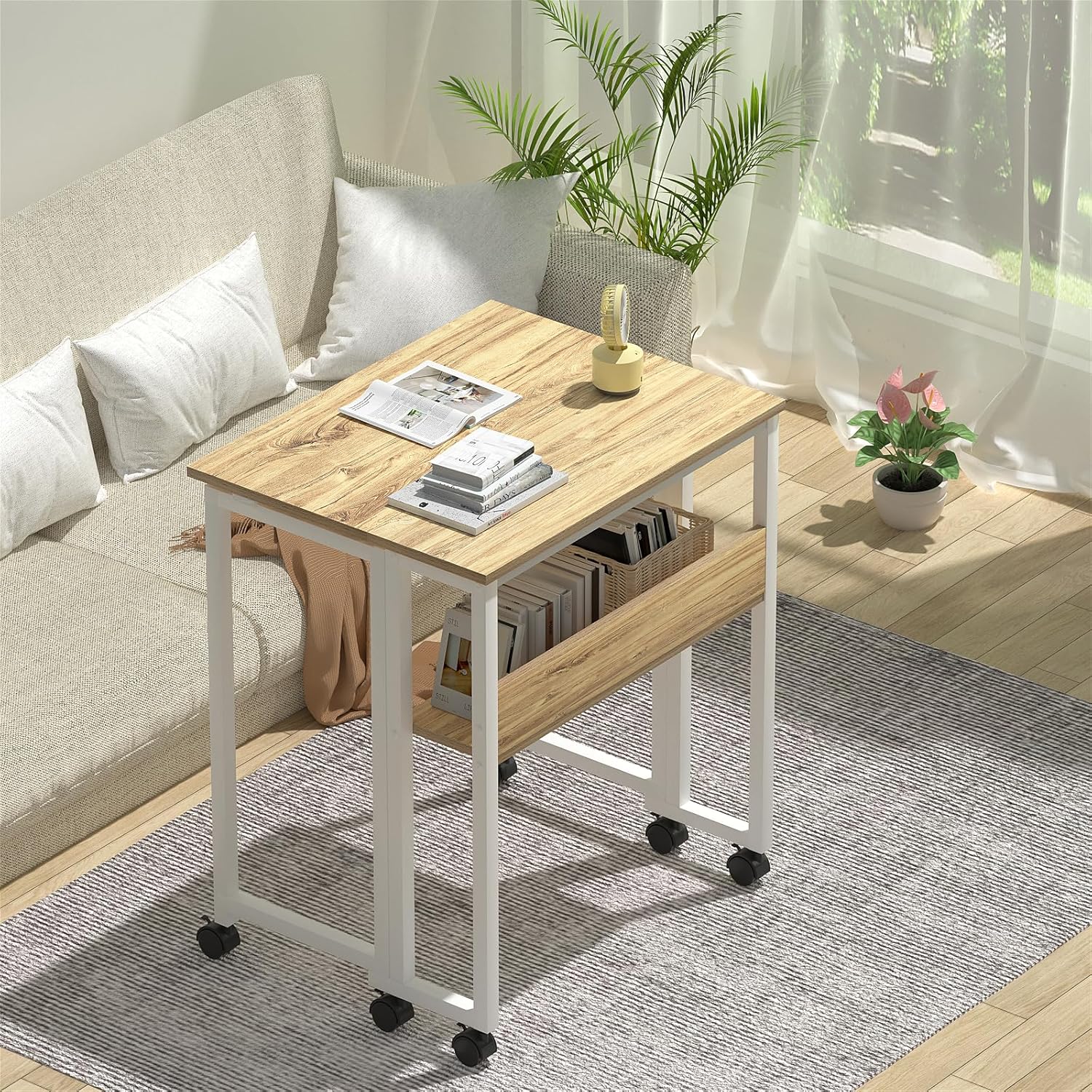 GreenForest Kleiner Schreibtisch Klappbar, 80 cm Klappschreibtisch mit Rollen, Einfache Montage Klap - Image 7