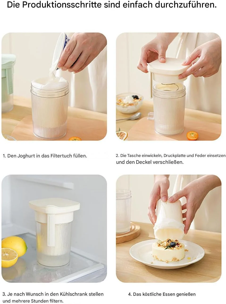 Griechischer Joghurt Sieb, Frischkäsebereiter, Joghurt Sieb Mit Deckel, Waschbar Molkeabscheider, Fü - Image 3