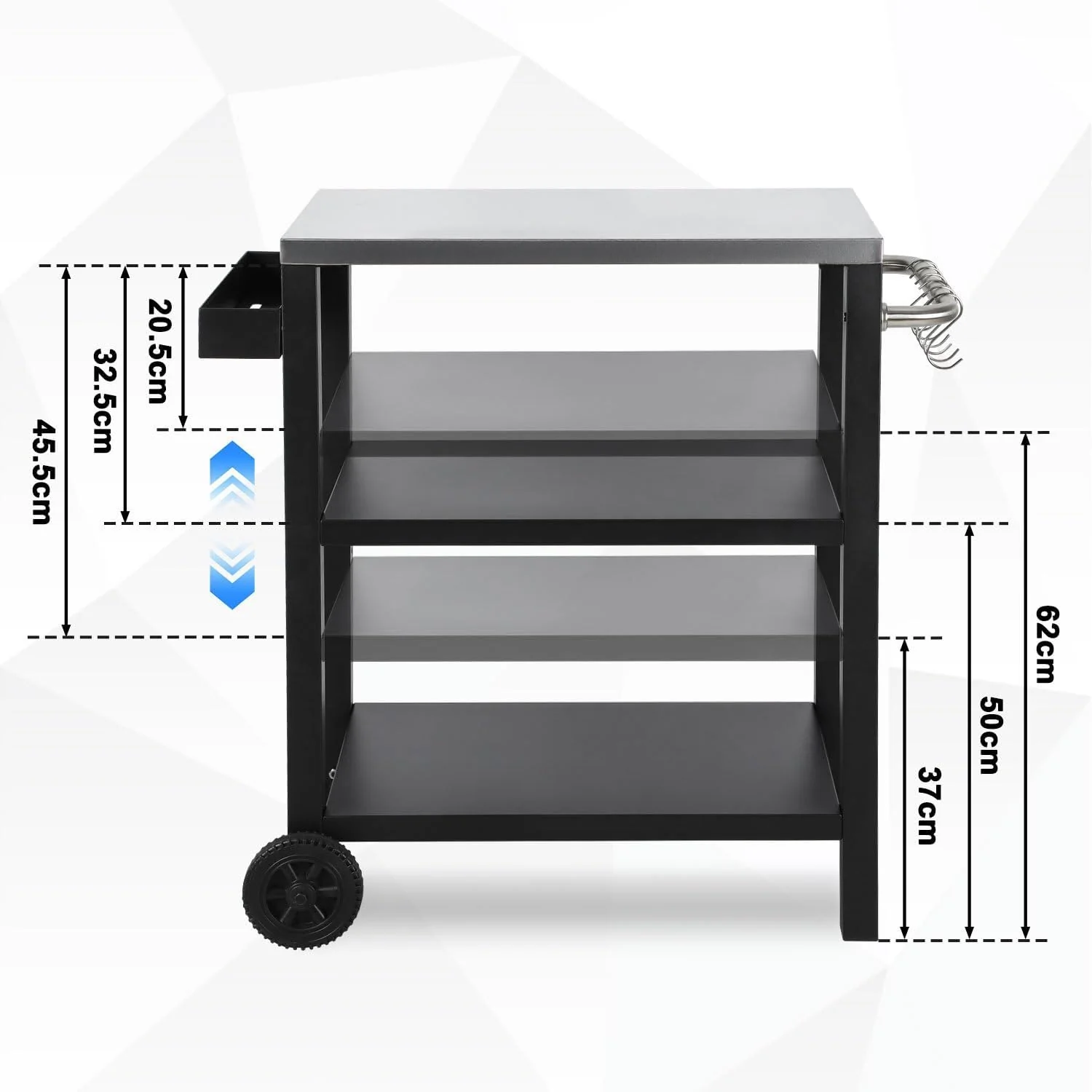 Grillbeistelltisch | Outdoor-Grilltisch mit Verstellbarer Ablage, Gewürzregal und 6X Haken, mobiler - Image 3