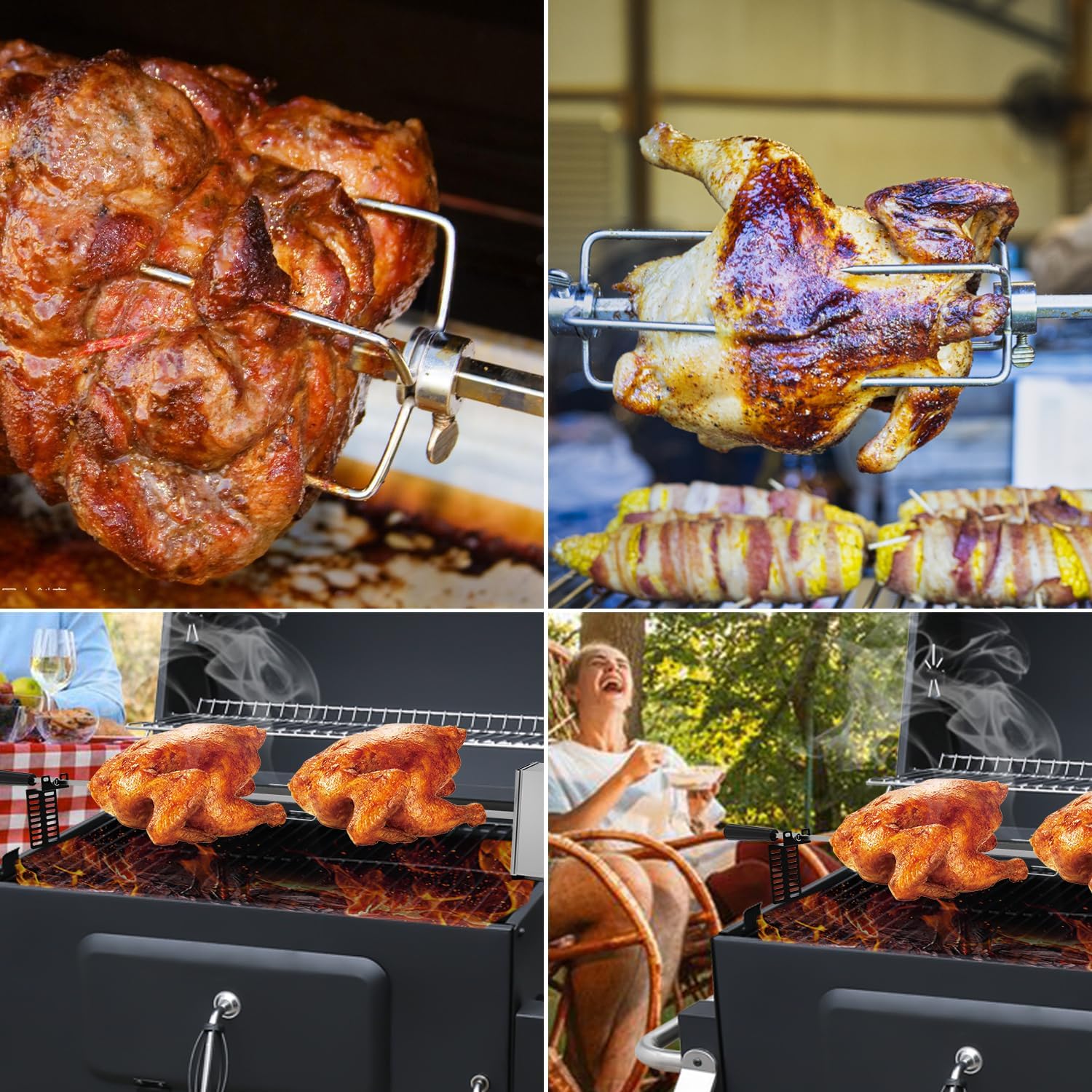 Grillspiess Set, Universal Rotisserie mit 2X Fleischnadeln BBQ Fleischklammer, Griffstück und Edelst - Image 5