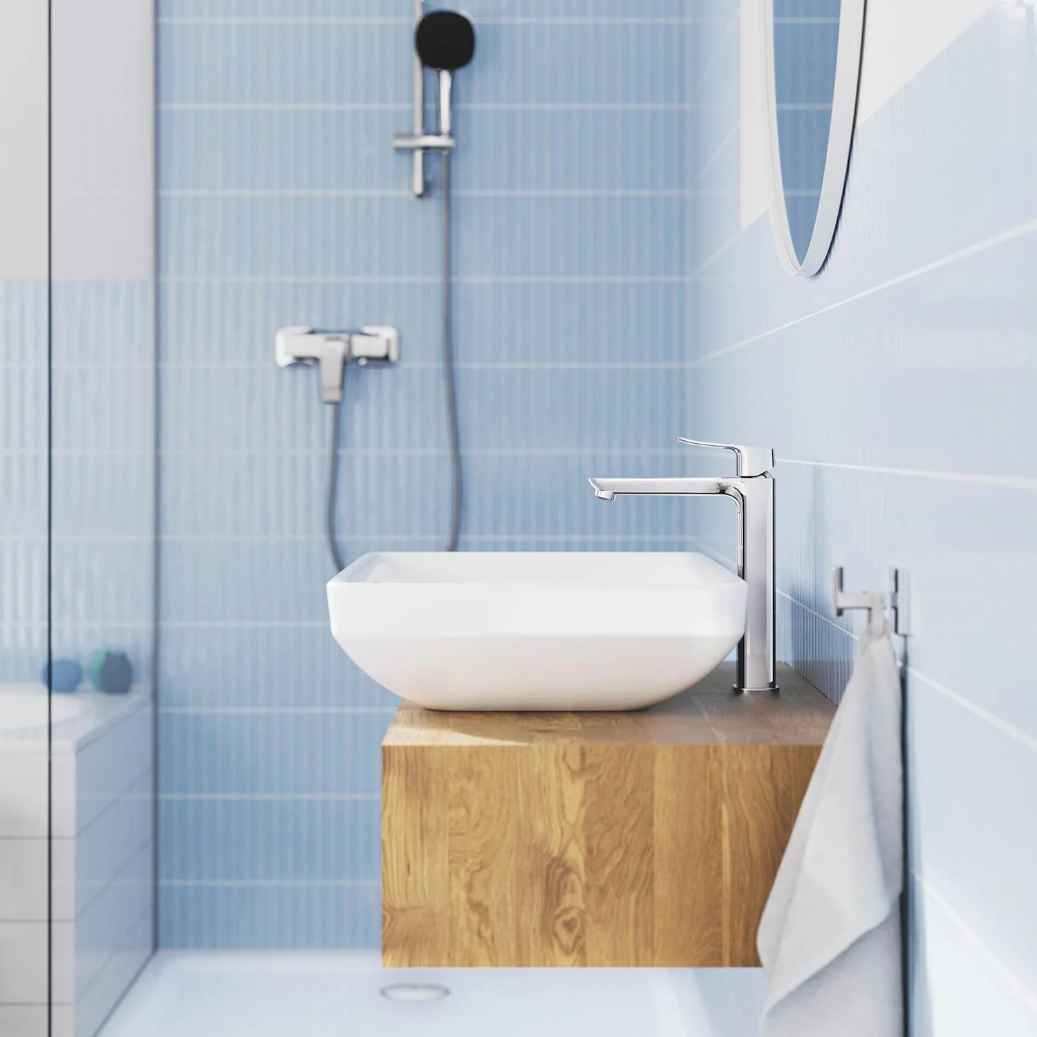 GROHE Dice, Waschtischarmatur hoch, wassersparend (Wasserhahn für das Bad, Badarmatur mit Zugstangen - Image 8