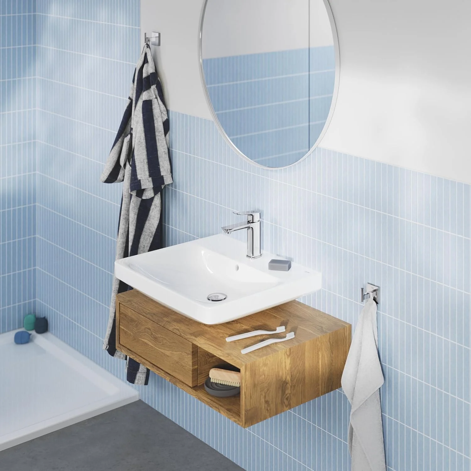 GROHE Dice, Waschtischarmatur, wassersparend (Wasserhahn für das Bad, Badarmatur mit Push-Open Ablau - Image 8