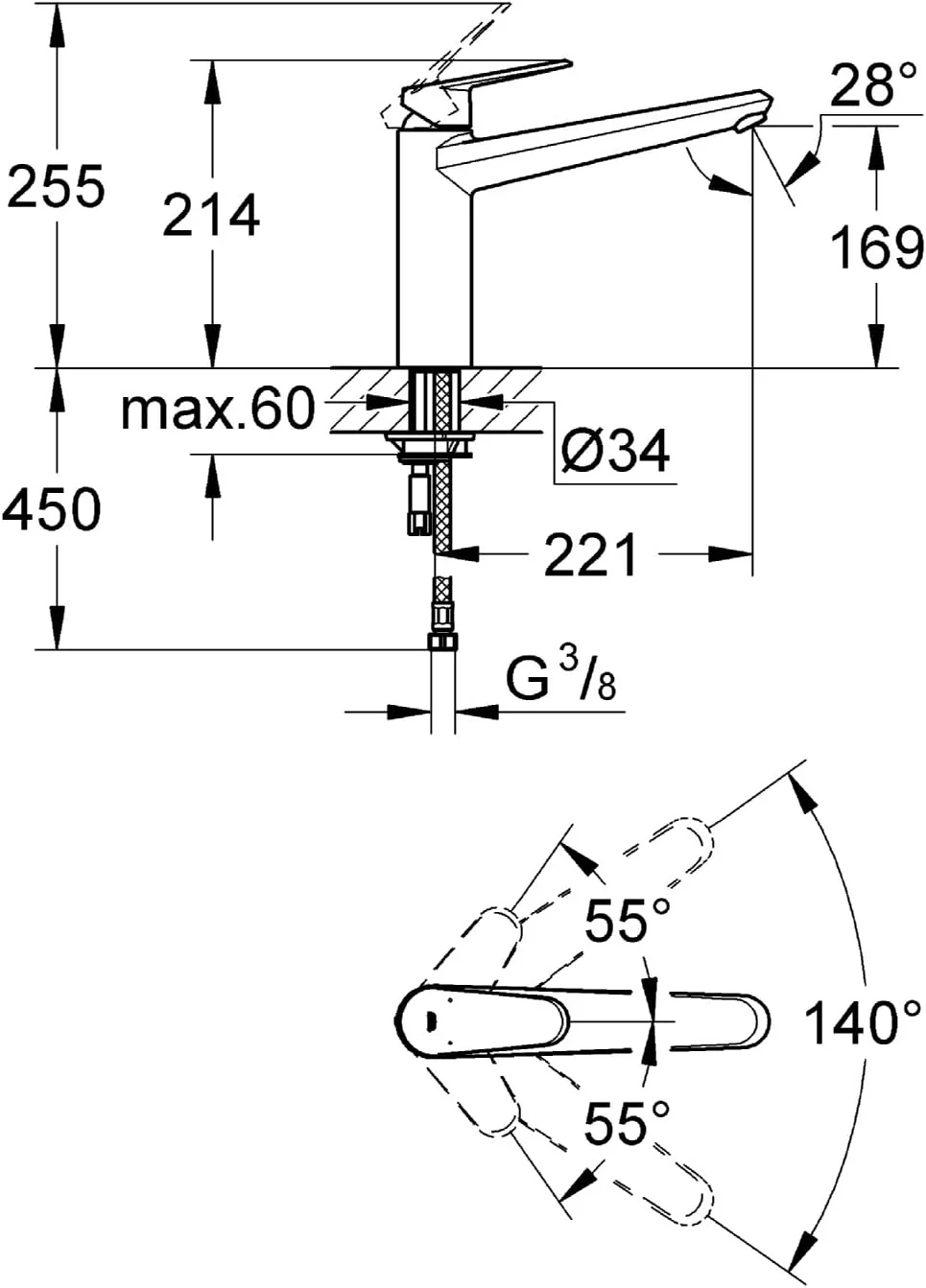GROHE Eurodisc Cosmopolitan Einhand-Spültischbatterie 33770002 Chrom Auslauf mit Mousseur Hochdruck, - Image 2