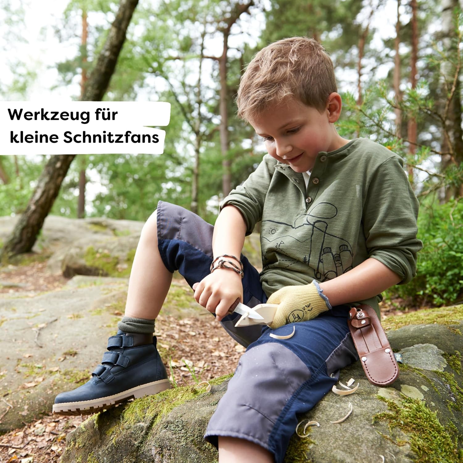 HABA Terra Kids Schnitzmesser – Taschenmesser-Set für Kinder ab 6 Jahren – inkl. Handschuhen, Schnit - Image 3