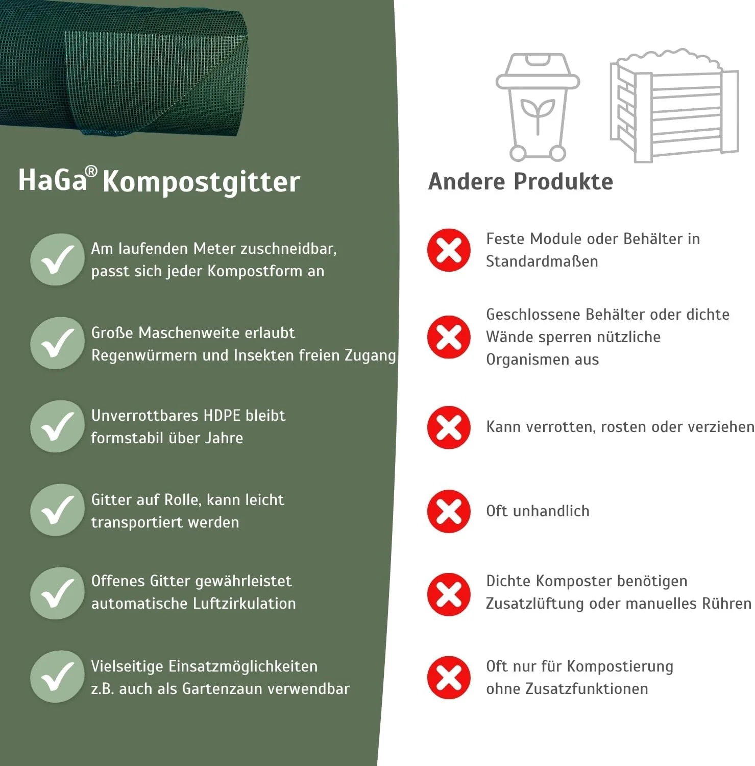 HaGa Kompostgitter 1,2m x 25m - Hochwertiger Kunststoff für Abfall & Recycling - Praktische Grösse f - Image 5