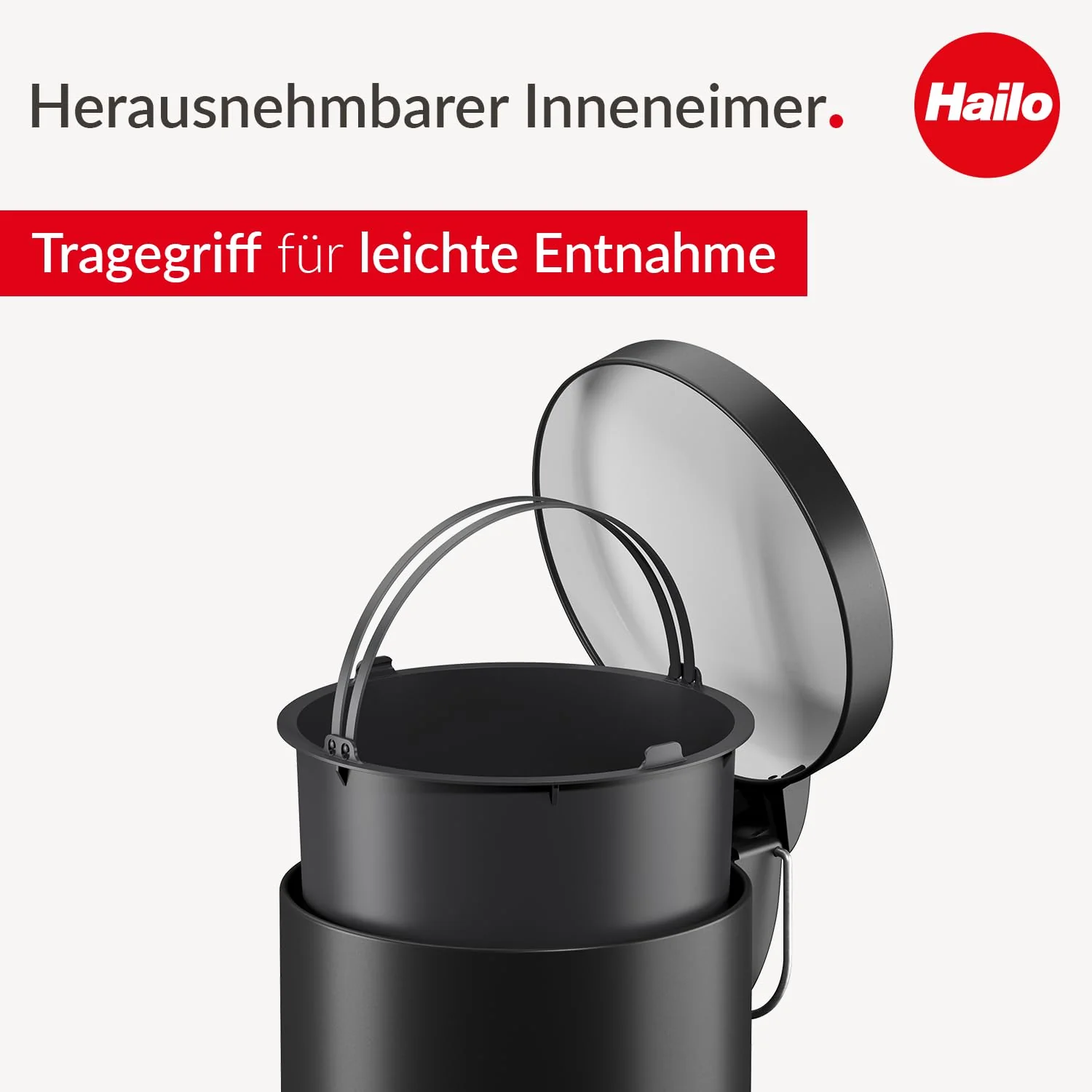 Hailo Selekta by runder Tretmülleimer mit Soft Close Deckel - 5L Fassungsvermögen - herausnehmbarer - Image 3