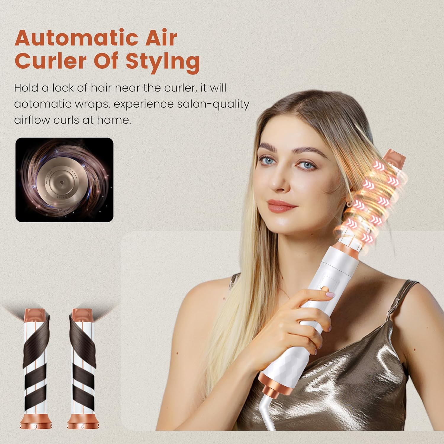 Hairstyler 5 in 1 Hair Styler Set, Haarstyler mit Luft Lockenstab Föhn Thermal Brush Glättbürste, Mu - Image 3