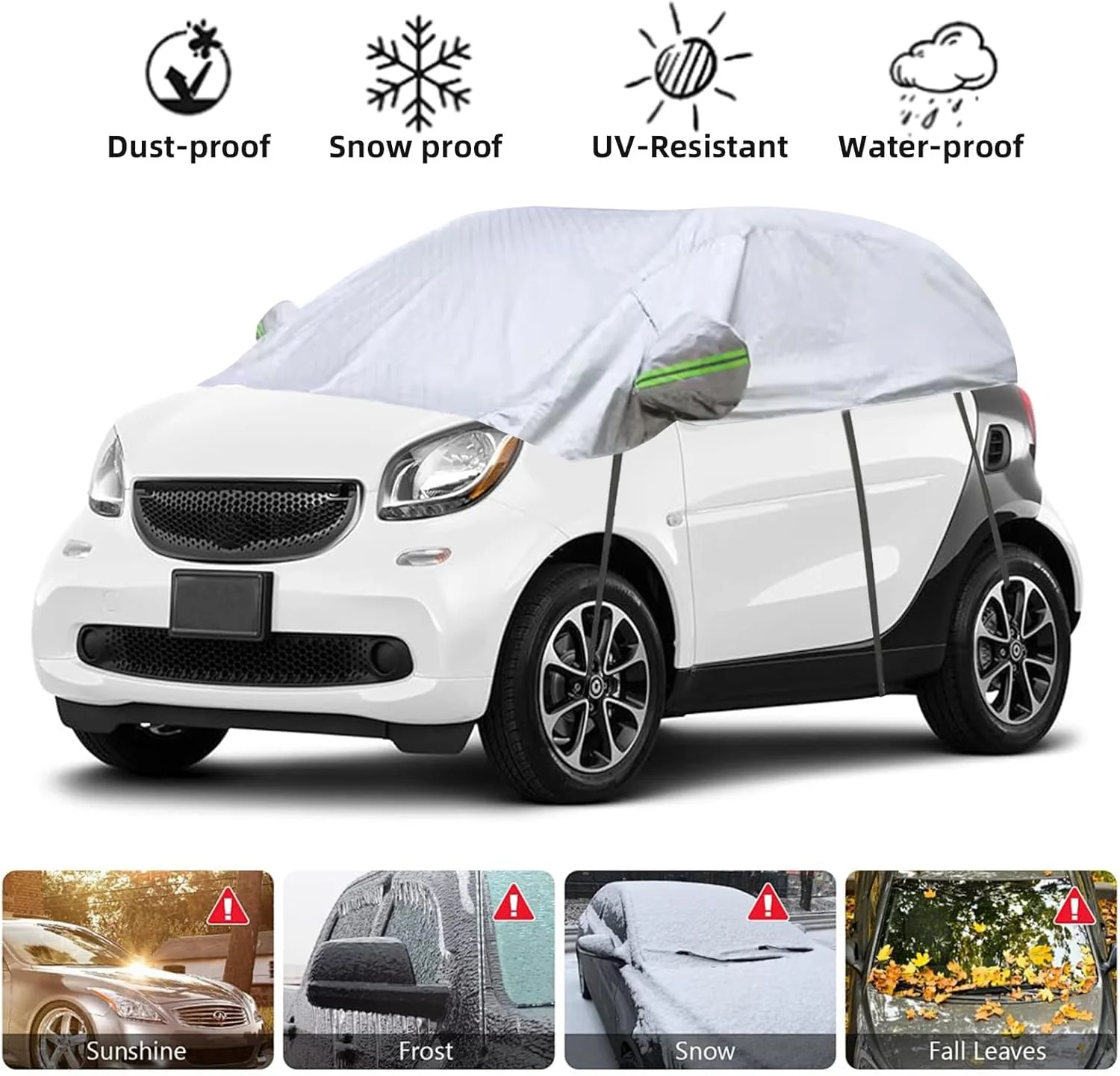 Halbgarage Autoabdeckung Wasserdicht Passend für Smart Fortwo 2006-2025, 300D Atmungsaktiv Autoplane - Image 2