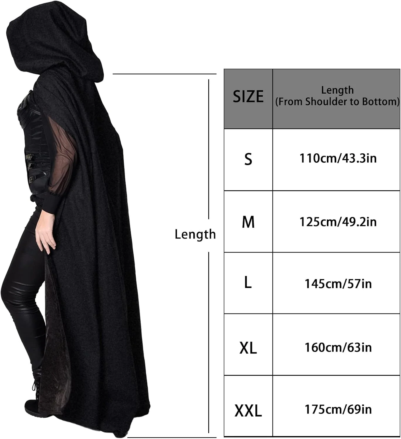 Halloween kostüm, Umhang Halloween Unisex umhang Cosplay kostüm Samt Kapuzenumhang Schwarz XL, Schwa - Image 5