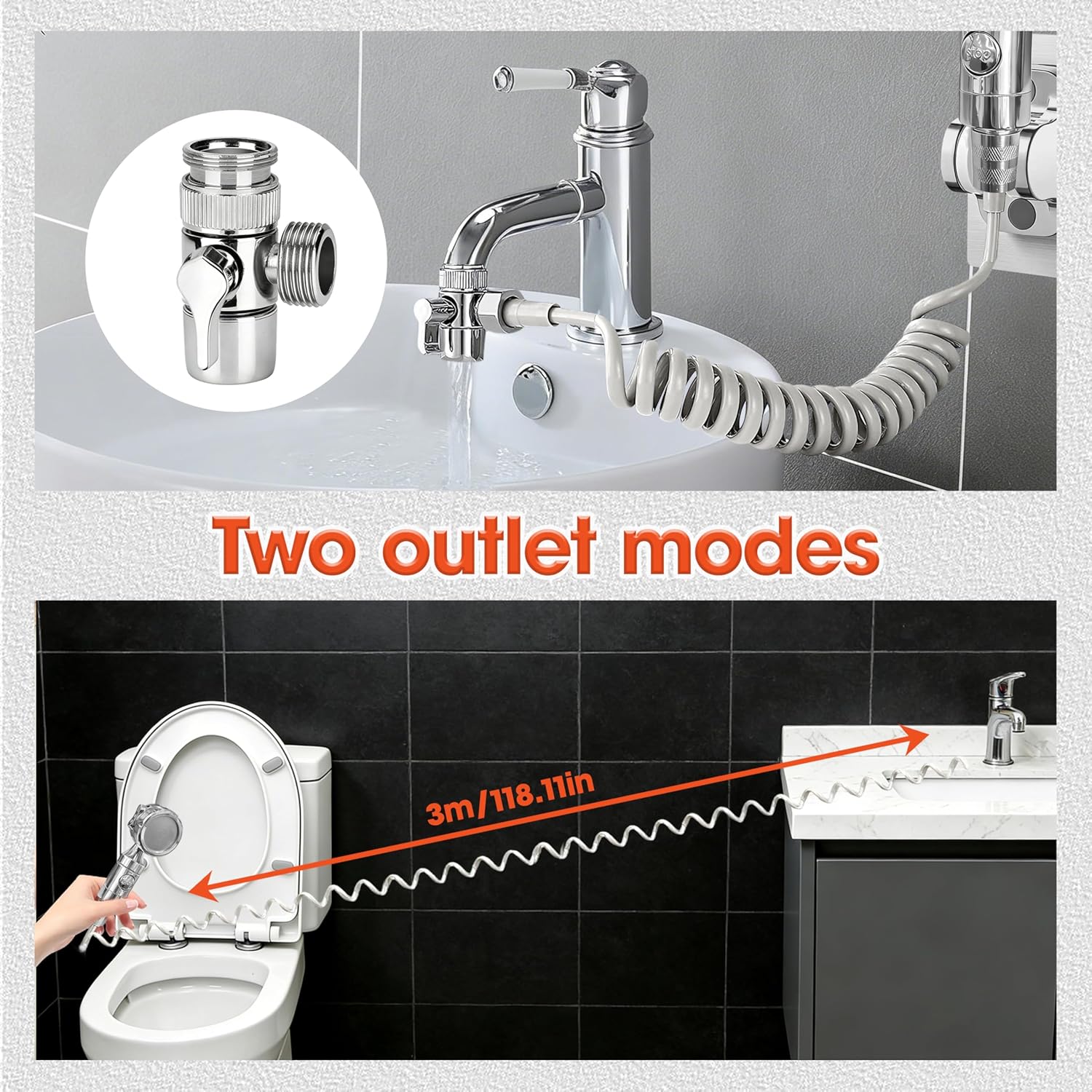 Handbrause für Waschbecken, Duschkopf Mit Wasserstoppfunktion Waschbeckenbrause Mit Schlauch 3M Brau - Image 4