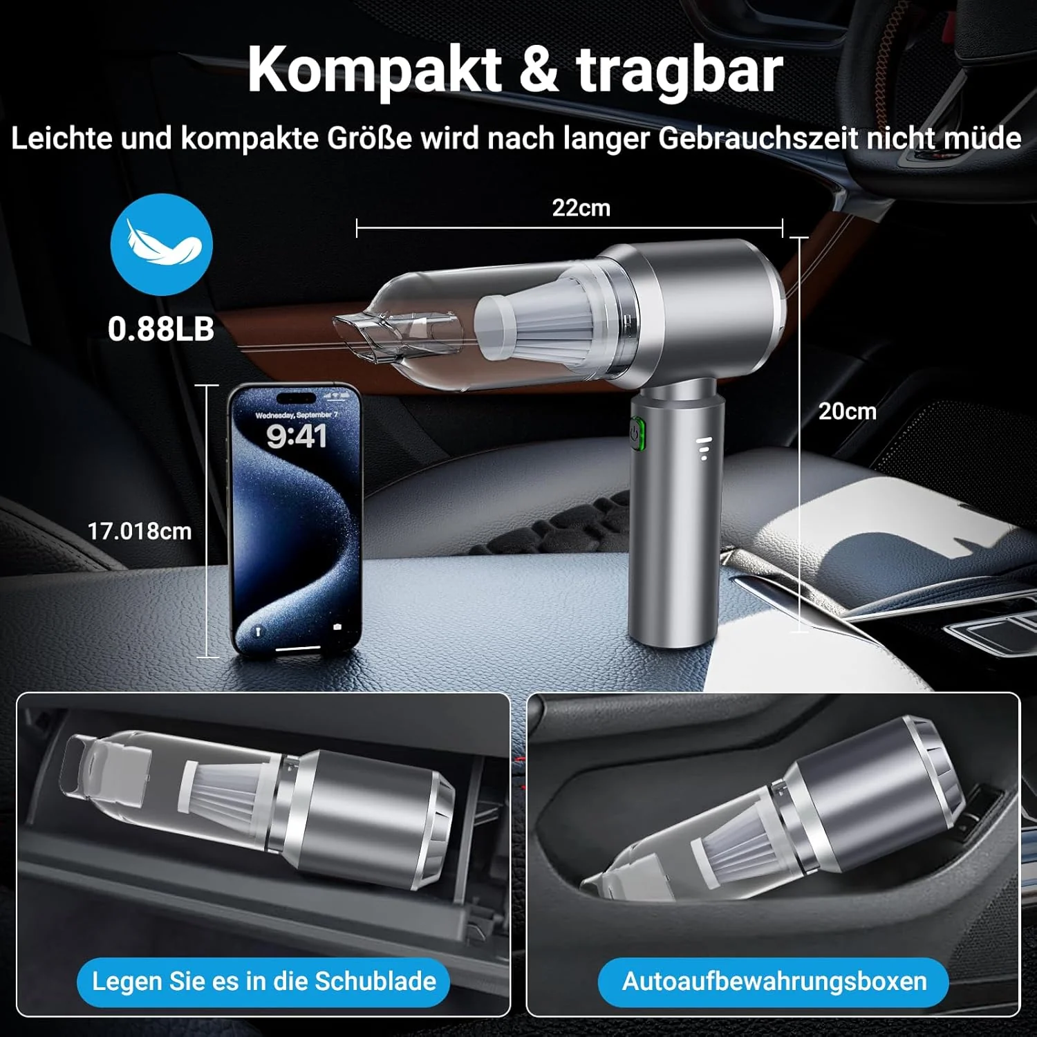 Handstaubsauger, Handstaubsauger Akku, 26000 Pa Autostaubsauger mit hoher Leistung, 4 in 1 Mini Stau - Image 7