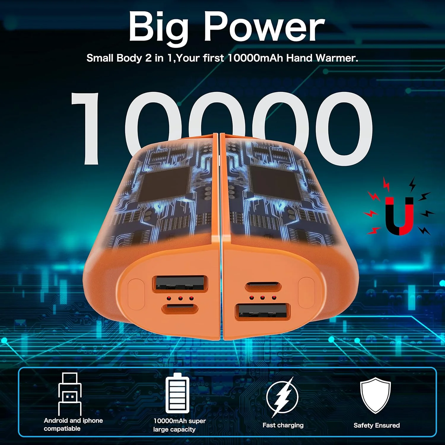 Handwärmer, tragbarer USB elektrischer Handwärmer Wiederaufladbare Power Bank, Heizung Perfekt für O - Image 2