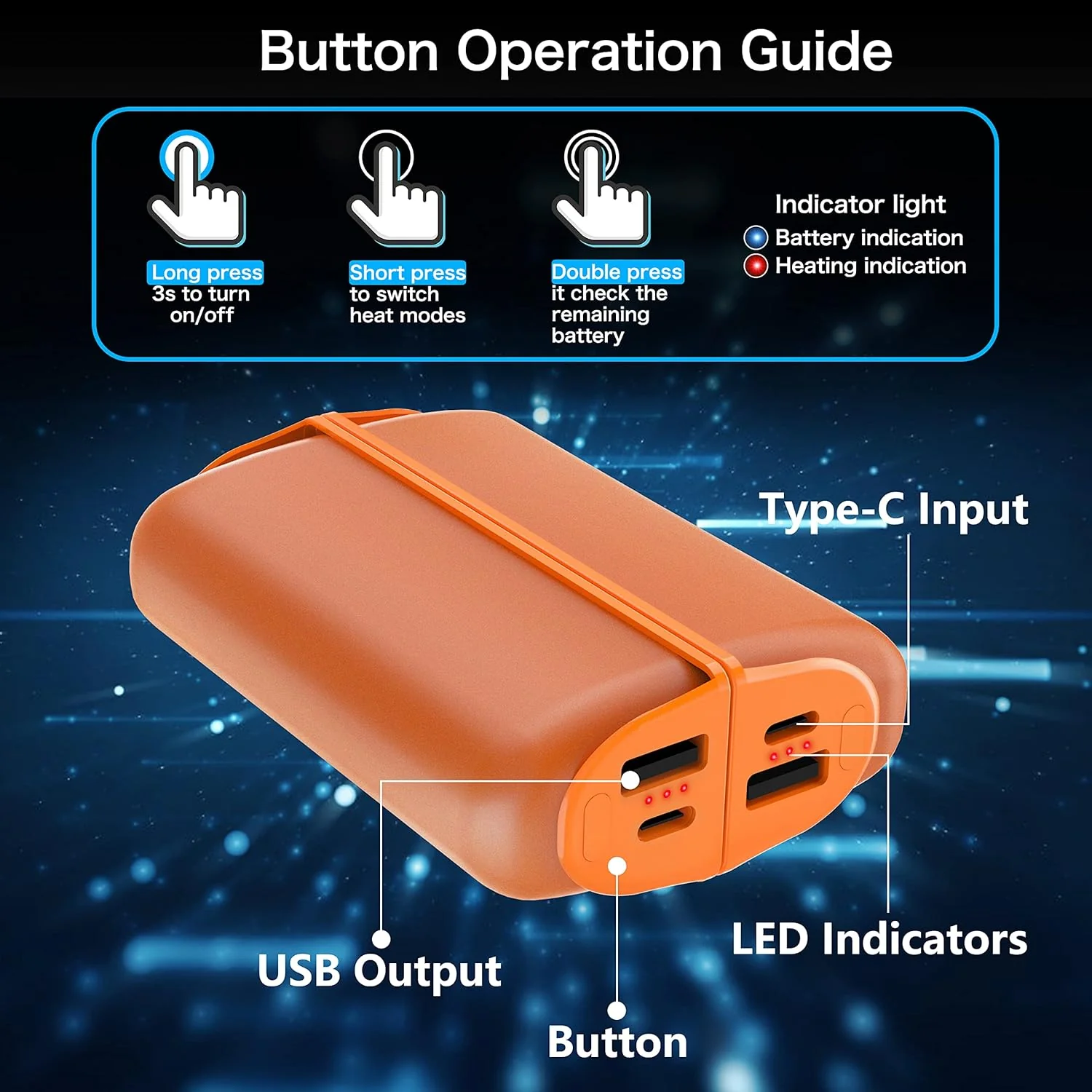 Handwärmer, tragbarer USB elektrischer Handwärmer Wiederaufladbare Power Bank, Heizung Perfekt für O - Image 6