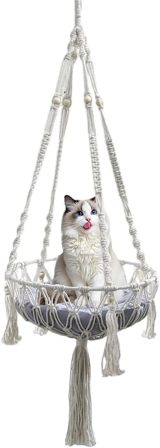 Hängematte Für Katzen – Handgefertigte Makramee-Schaukel, Stabiler Baumwollnetzkorb, Bequemer Sitzpl - Image 7