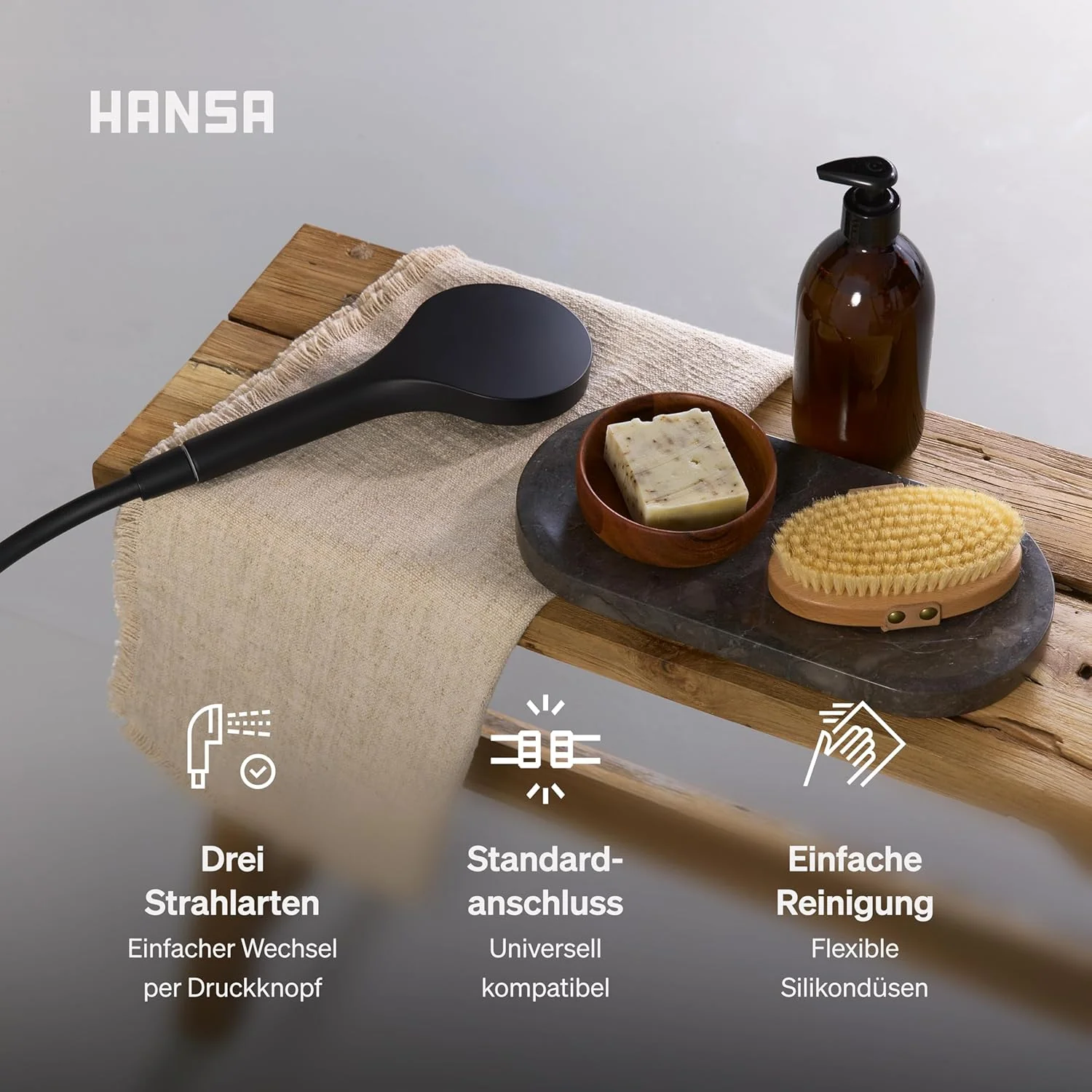 HANSA VIVA Breiter Duschkopf mit 3 Strahlarten I Handbrause Dusche | Dreistrahlig mit Druckknopf Ums - Image 2
