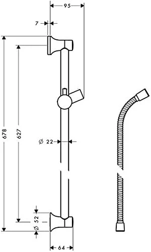 hansgrohe Unica'Classic Duschstange 0,65m, Brushed Nickel Brauseschlauch 1,60m Brushed Nickel, Braus - Image 3