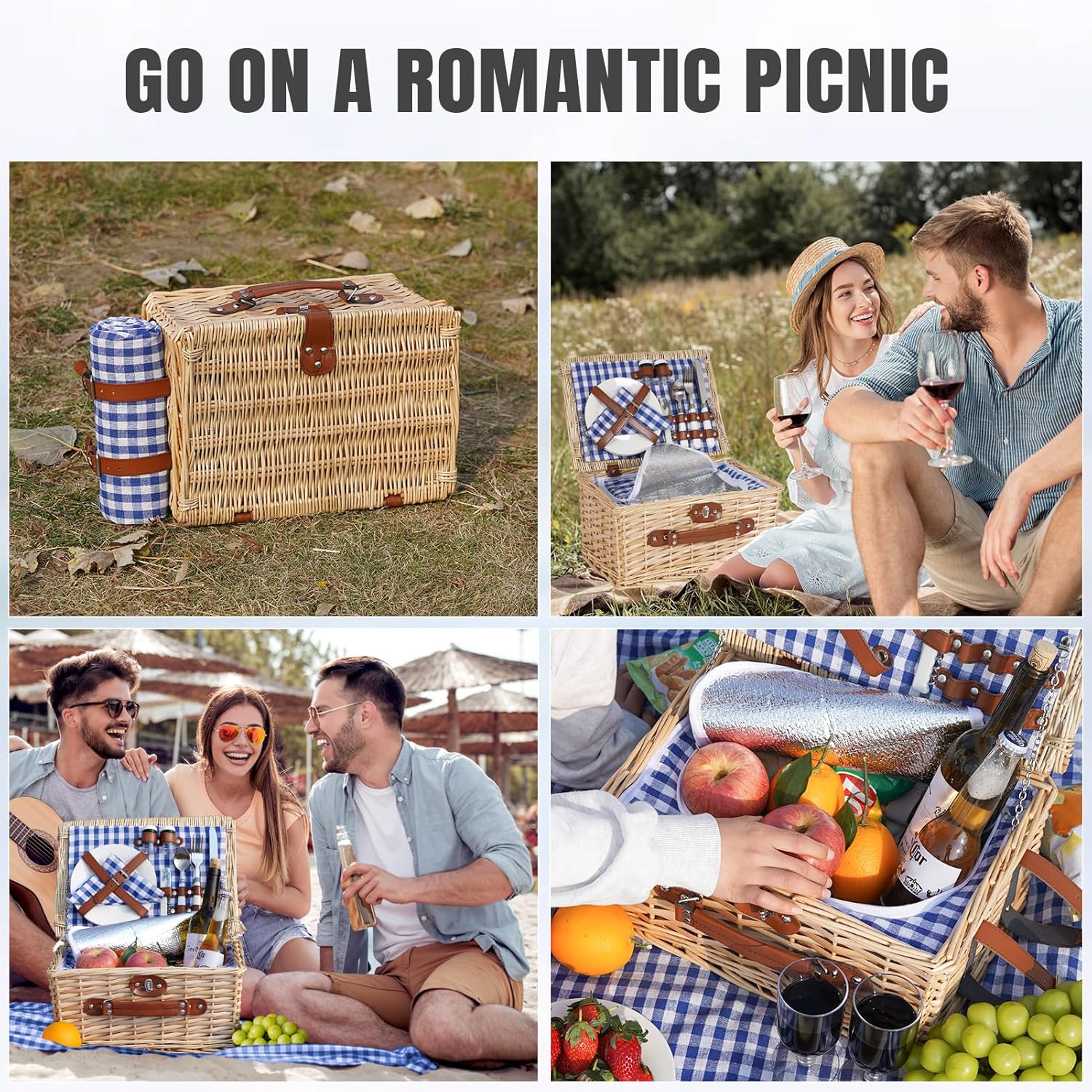 HappyPicnic Picknickkorb-Set für 2 – Weiden-Picknickkorb mit wasserdichter Decke & isoliertem Innenf - Image 6
