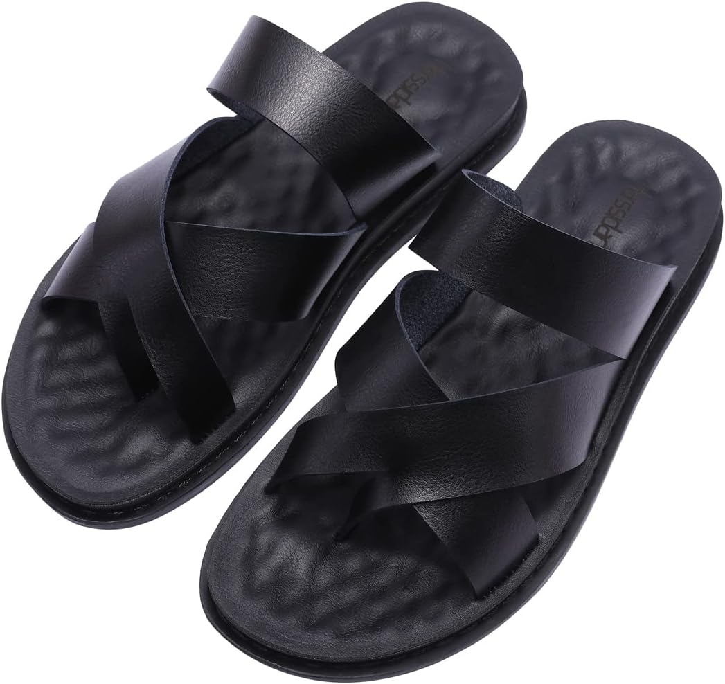 Harssidanzar Herren Sandalen Hausschuhe Cross Straps Slide Slip On Flip Flops für Männer Toe Ring St - Image 7
