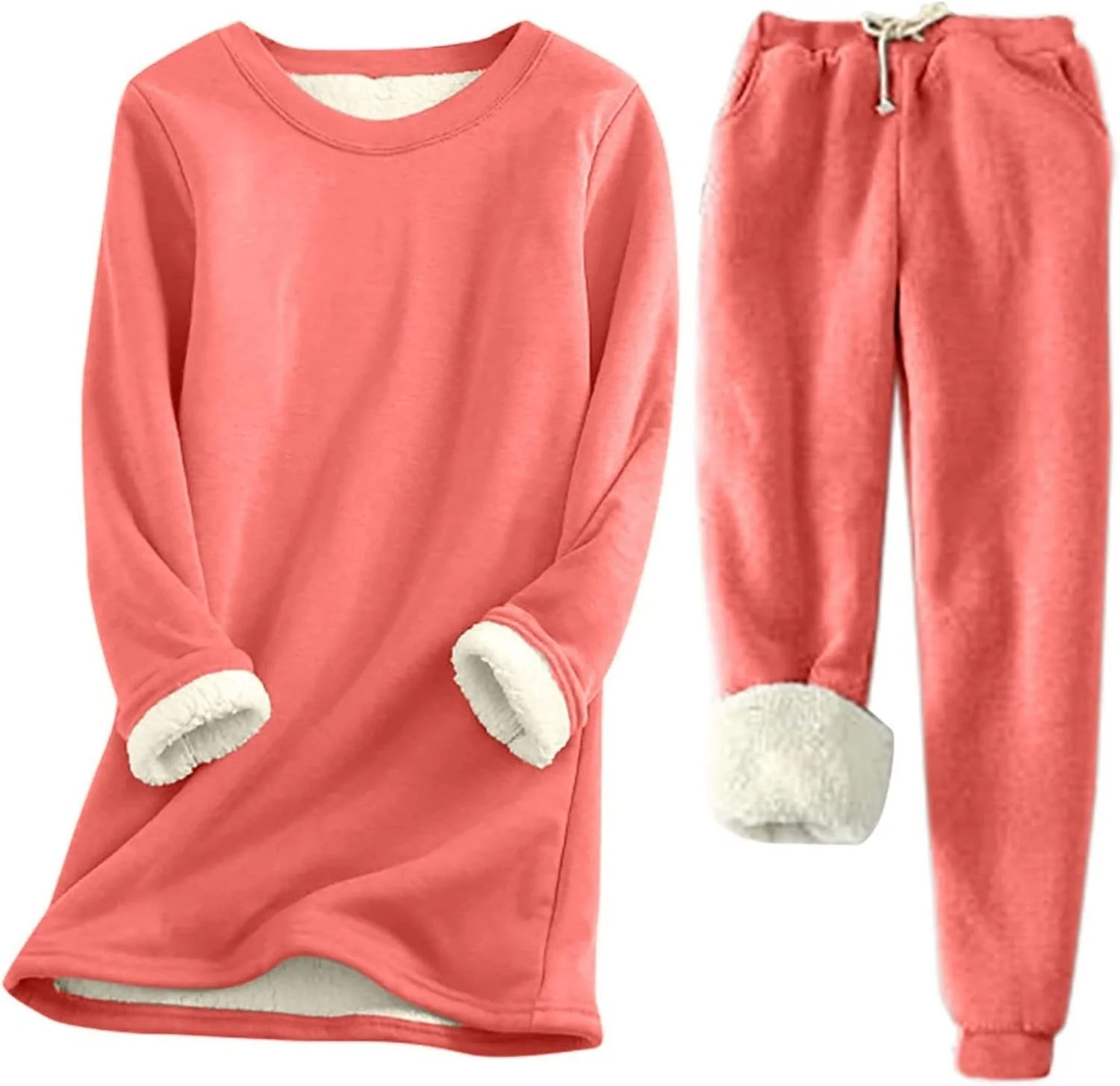 Hausanzug Warm Damen Fleece Winter Gefüttert Zweiteiler Hausanzug Damen Innenfell Teddyfleece Warmer - Image 2