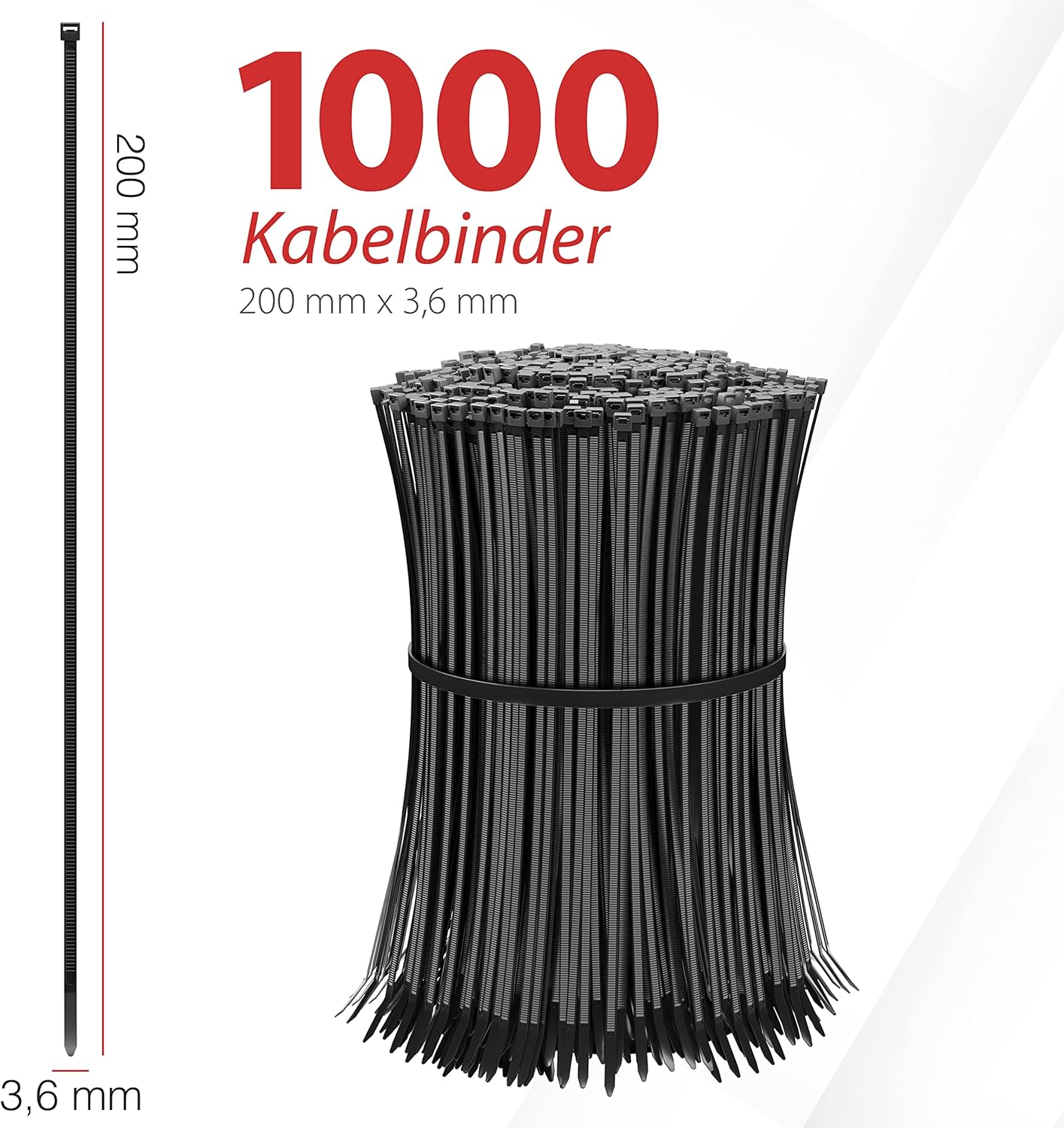 HeiKab 1000 Kabelbinder 200 x 3,6 mm - UV-Beständig - Mindestzugfestigkeit 180 N / 18,3 kg - Schwarz - Image 2