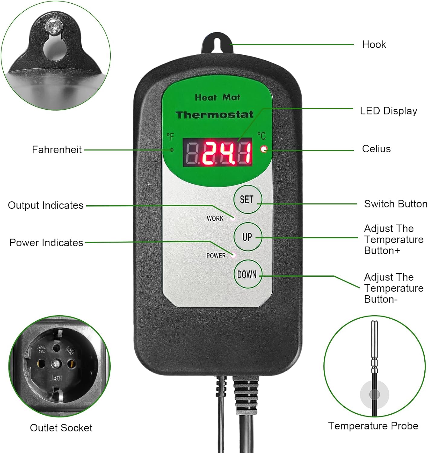 Heizmatte für Setzlinge, digitaler Thermostatregler 68 – 108 °C, Material zur Keimung von Pflanzen, - Image 4