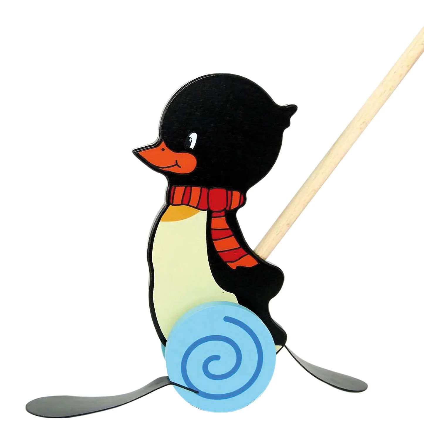Hess Holzspielzeug 14446 - Schiebefigur aus Holz, Pinguin, handgefertigt, zum Schieben und Ziehen, f