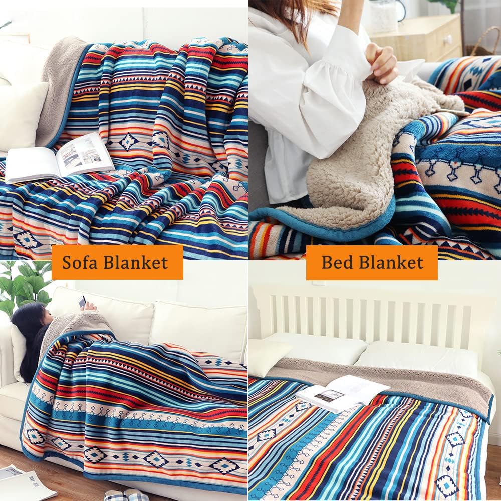 Hggzeg Korallen-Fleece-Überwurfdecke, flauschig, weiche Couchdecke, warme Bettdecke, buntes Streifen - Image 6
