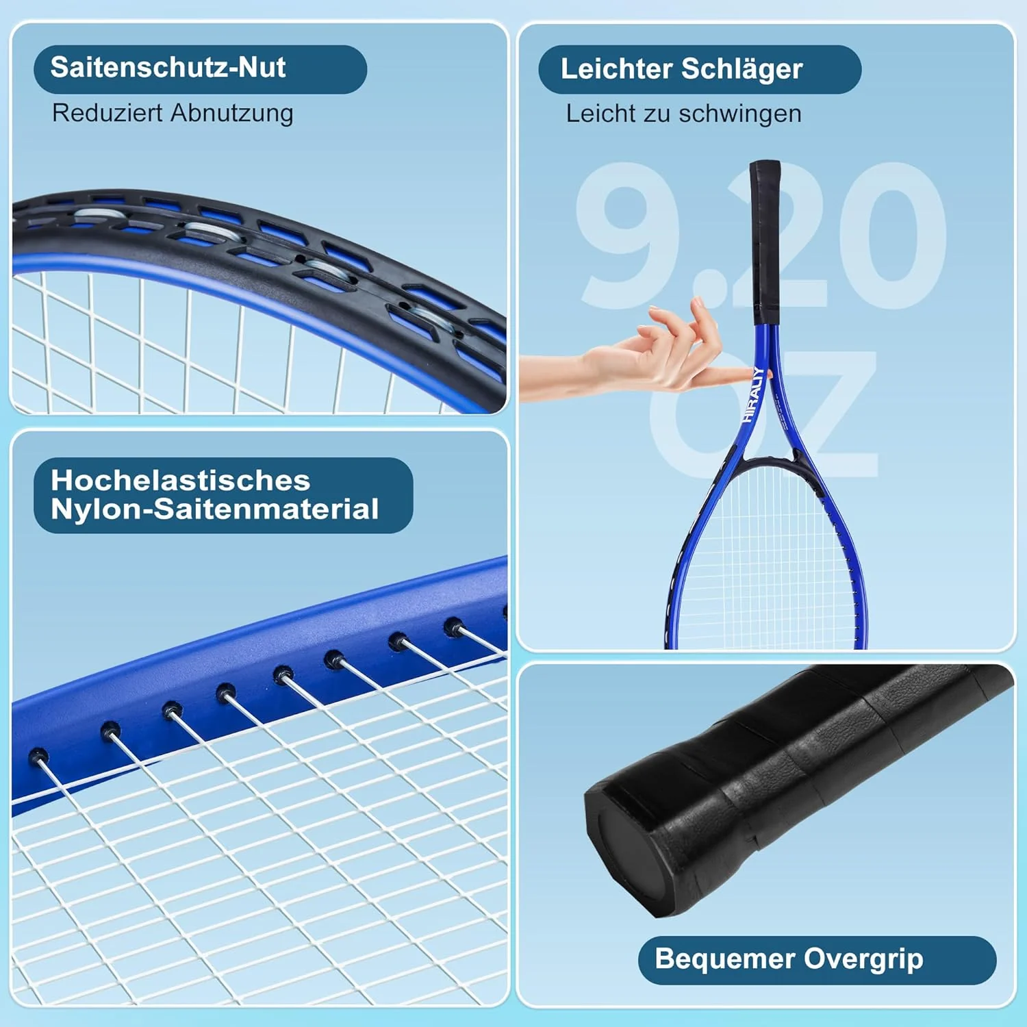 HIRALIY Tennisschläger-Set für Erwachsene, 68,6 cm, vorbespannte Tennisschläger für 2 Spieler, 2 Ove - Image 2