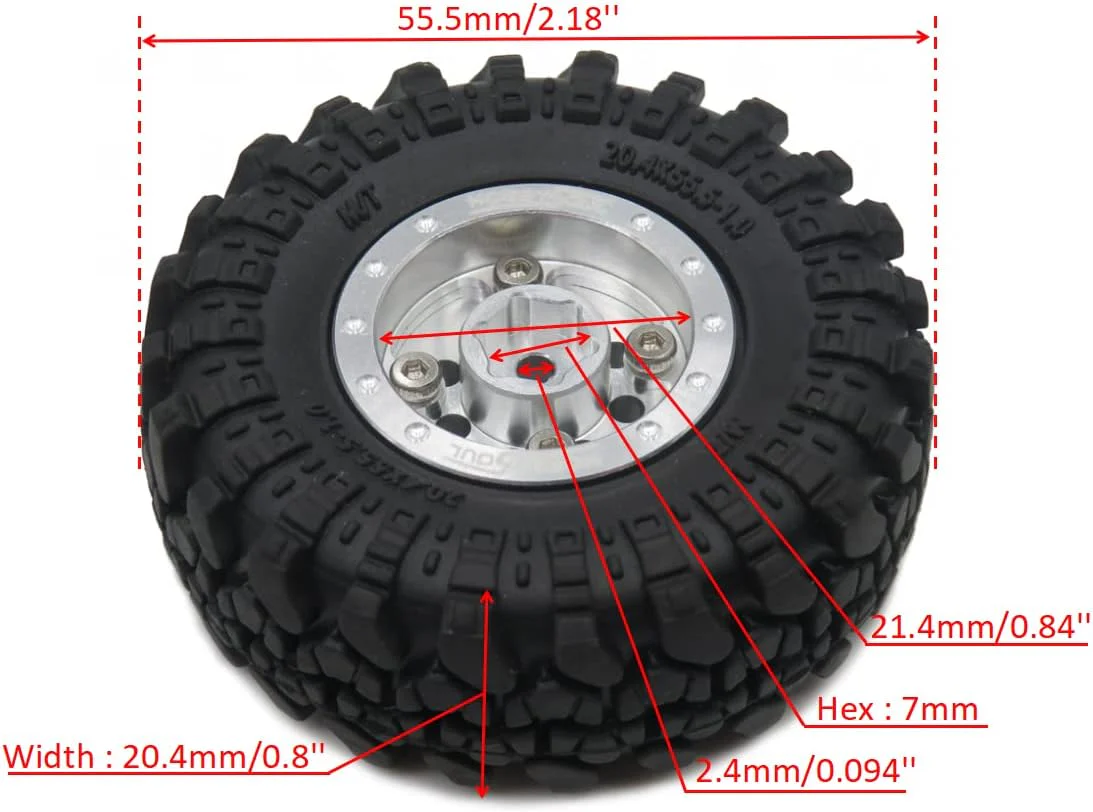 hobbysoul Einstellbare Offset RC 1.0 Räder und Reifen, 1/24 Reifen und schwere 1.0 Beadlock Räder Fe - Image 4