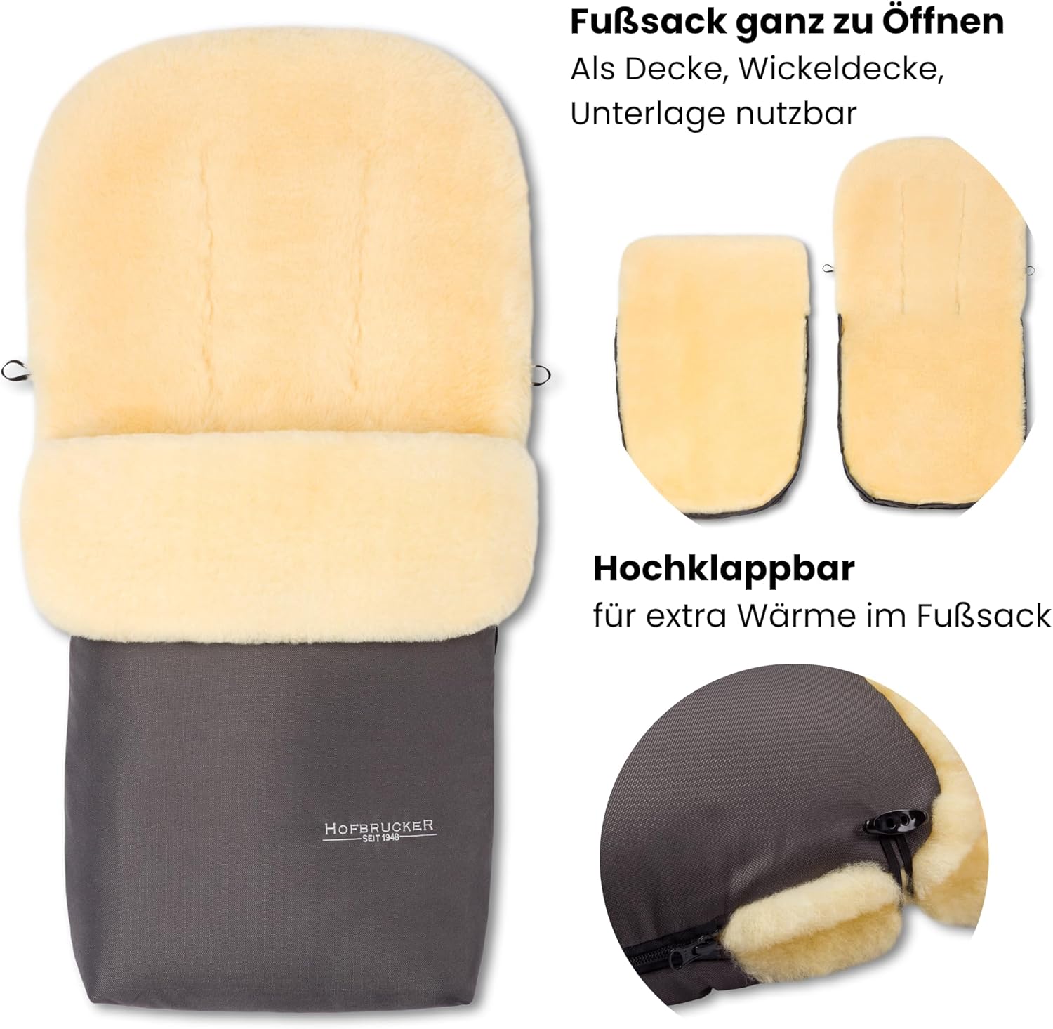 Hofbrucker Lammfell-Fusssack Putzi Kinderwagen, Buggy/Winterfusssack wind- & wasserabweisend/Warmer - Image 3
