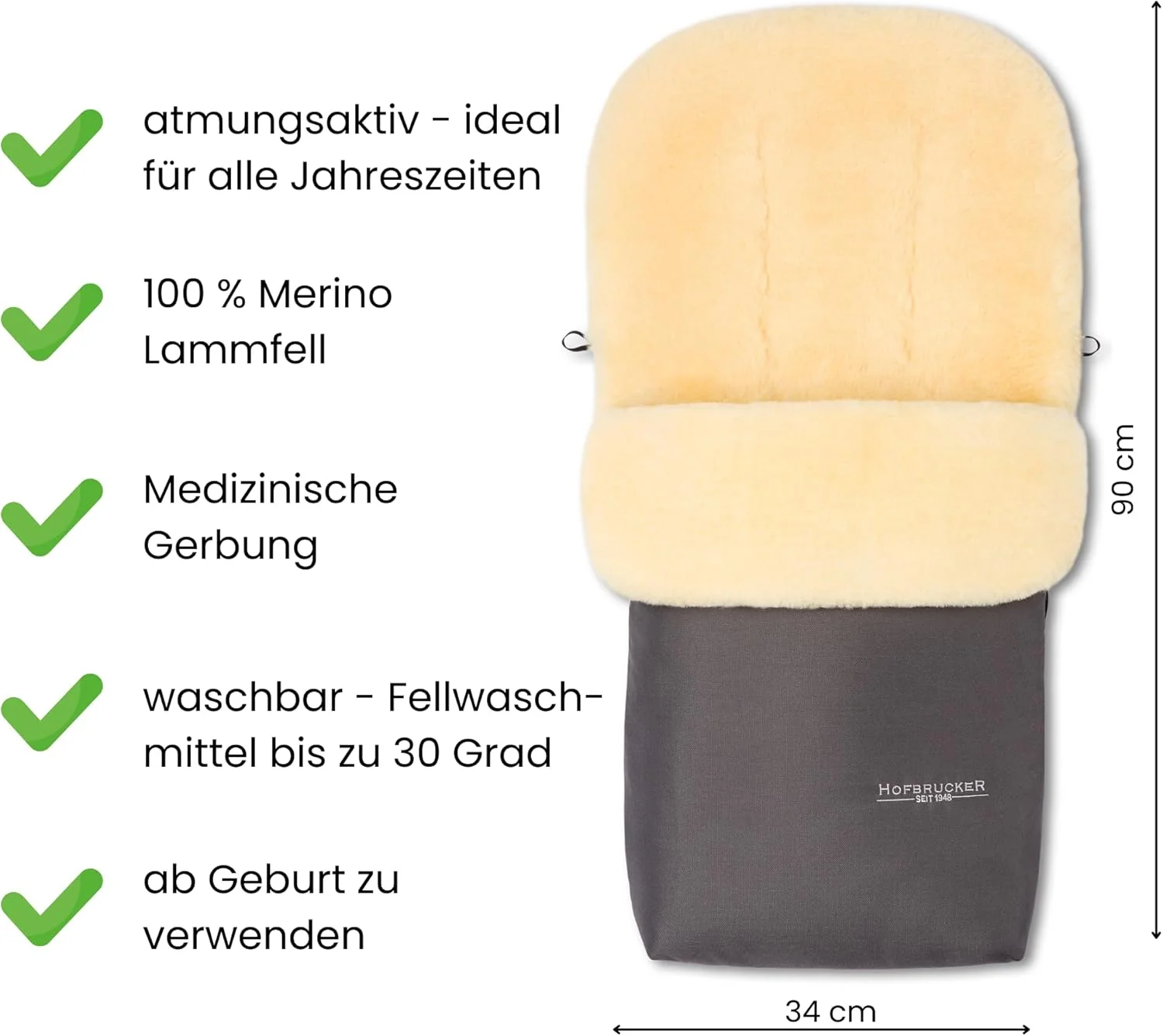 Hofbrucker Lammfell-Fusssack Putzi Kinderwagen, Buggy/Winterfusssack wind- & wasserabweisend/Warmer - Image 4