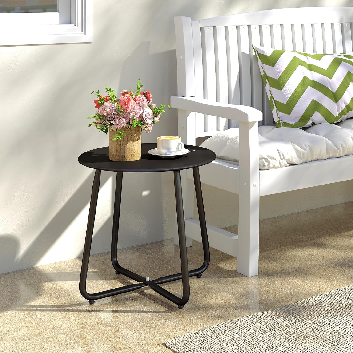 HollyHOME Beistelltisch Outdoor Balkontisch Klein Gartentisch Rund Beistelltisch Metall Wetterfest L - Image 2