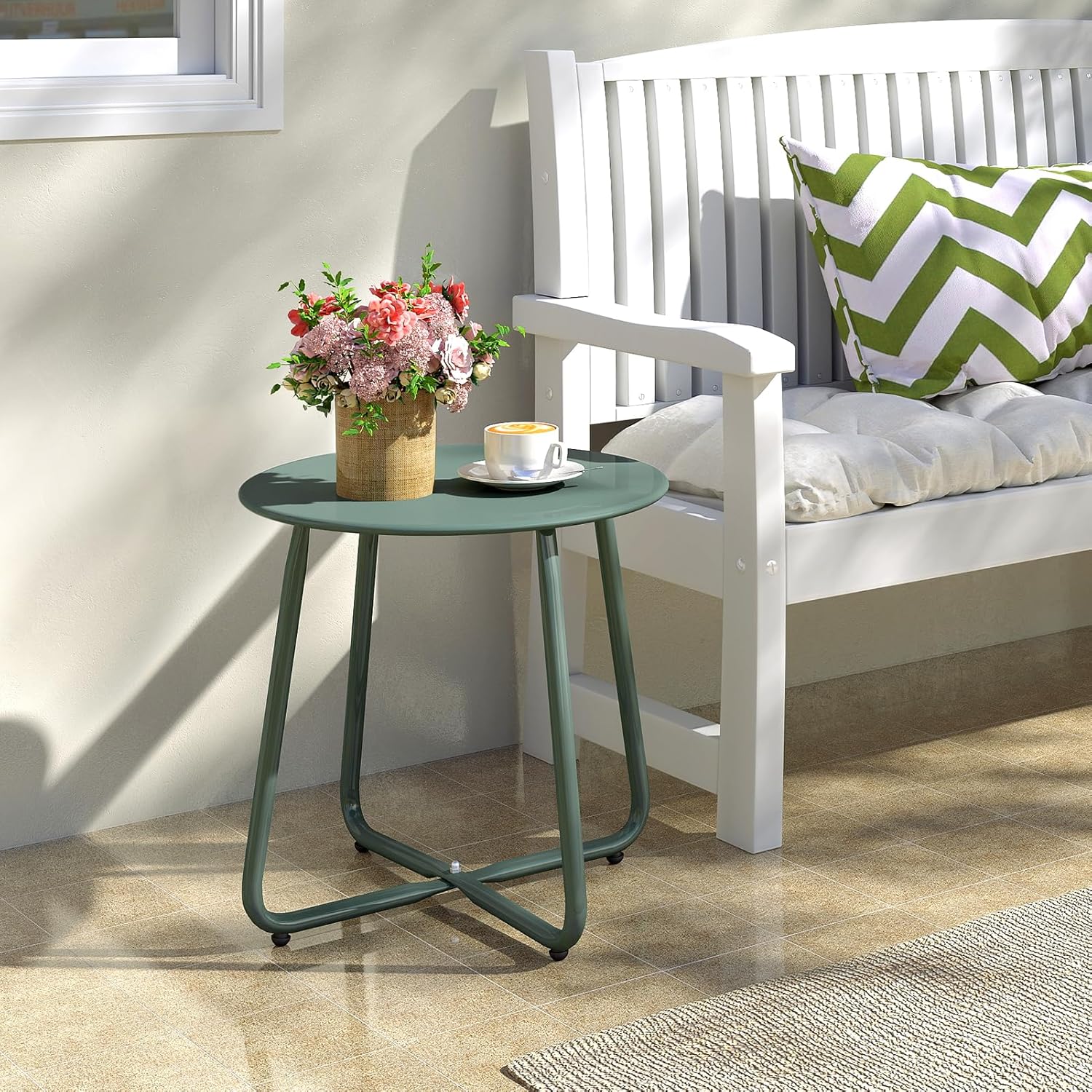 HollyHOME Beistelltisch Outdoor Balkontisch Klein Gartentisch Rund Beistelltisch Metall Wetterfest L - Image 2