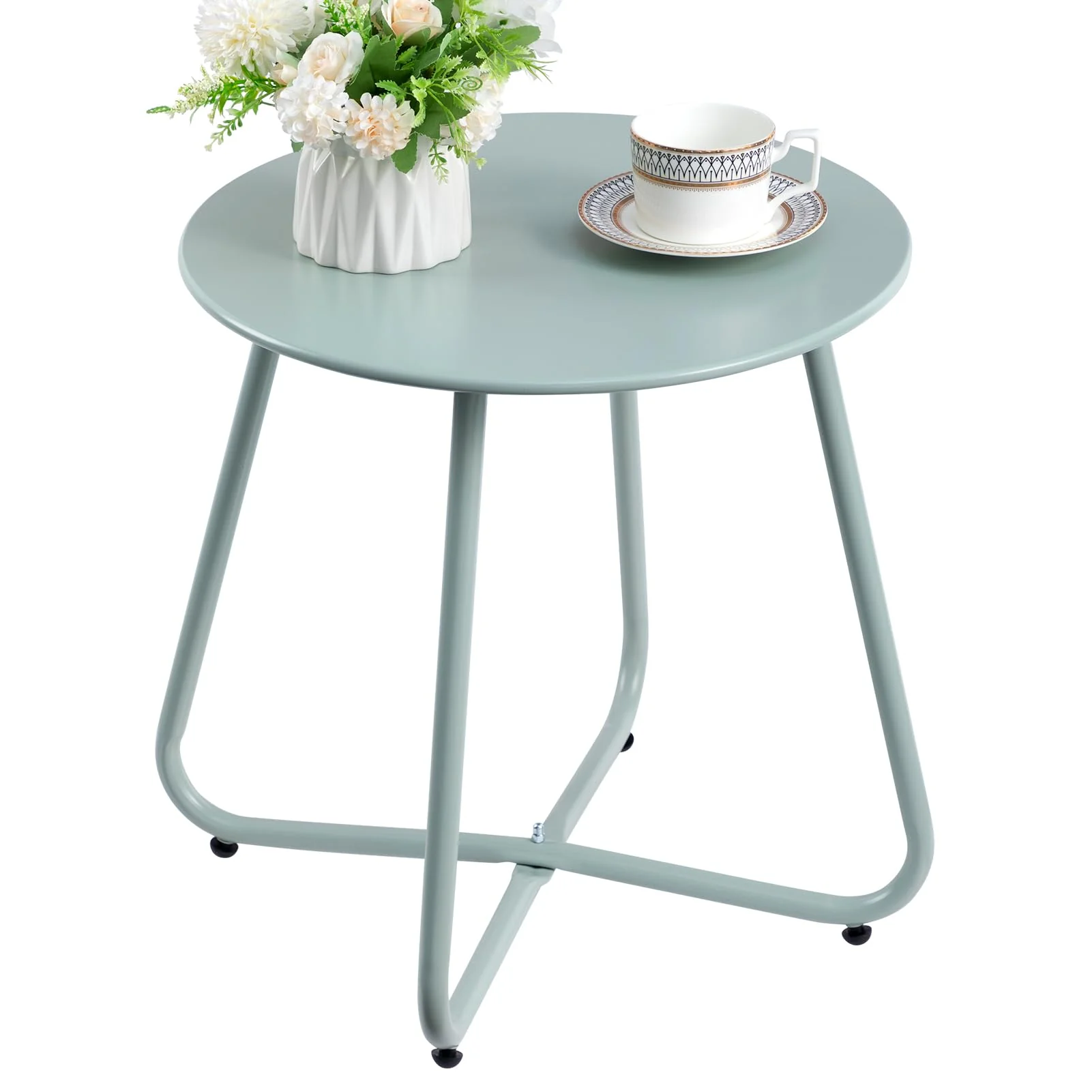HollyHOME Beistelltisch Outdoor Balkontisch Klein Gartentisch Rund Beistelltisch Metall Wetterfest L