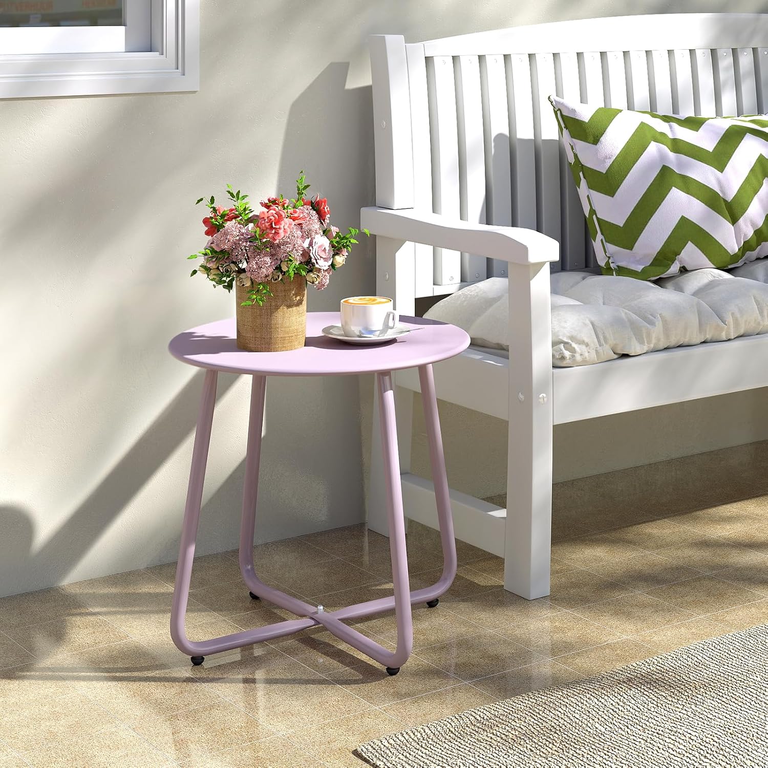 HollyHOME Beistelltisch Outdoor Balkontisch Klein Gartentisch Rund Beistelltisch Metall Wetterfest L - Image 2