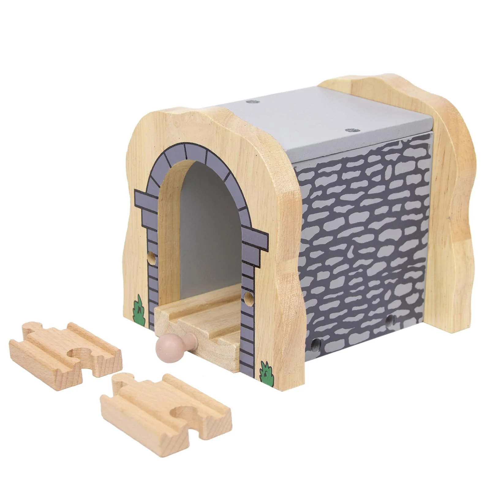 Holzeisenbahn Grauer Tunnel Set mit 2 Kurzen Geraden, Holzeisenbahn Zubehör kompatibel mit führenden
