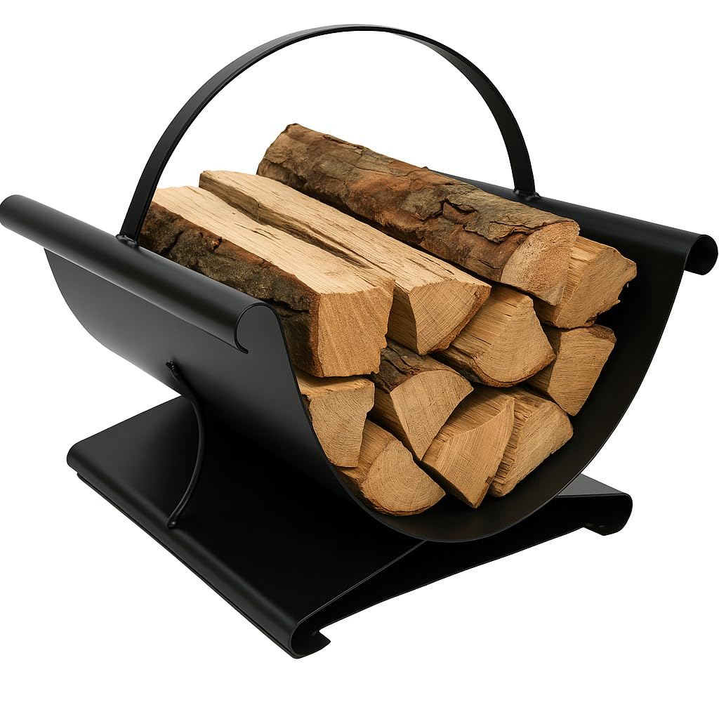 Holzkorb für Kaminholz Metall - Holzlager Innen - 38x36x42cm - Brennholzständer Schwarz, Pulverbesch