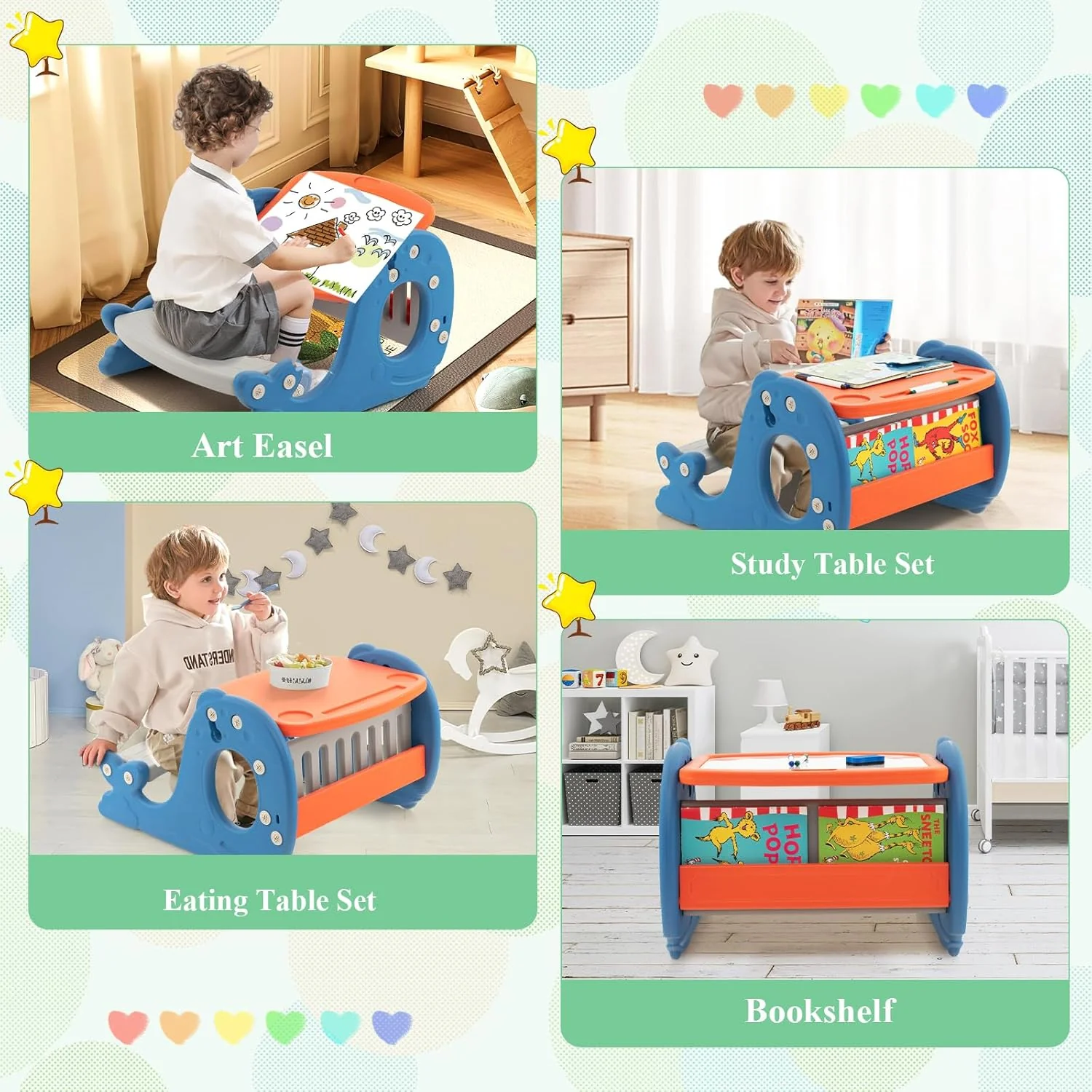 HOMASIS Spieltisch und Tafel mit 4-in-1 Sitzbank, Umwandelbare Staffelei für Kinder, Zeichentisch mi - Image 6
