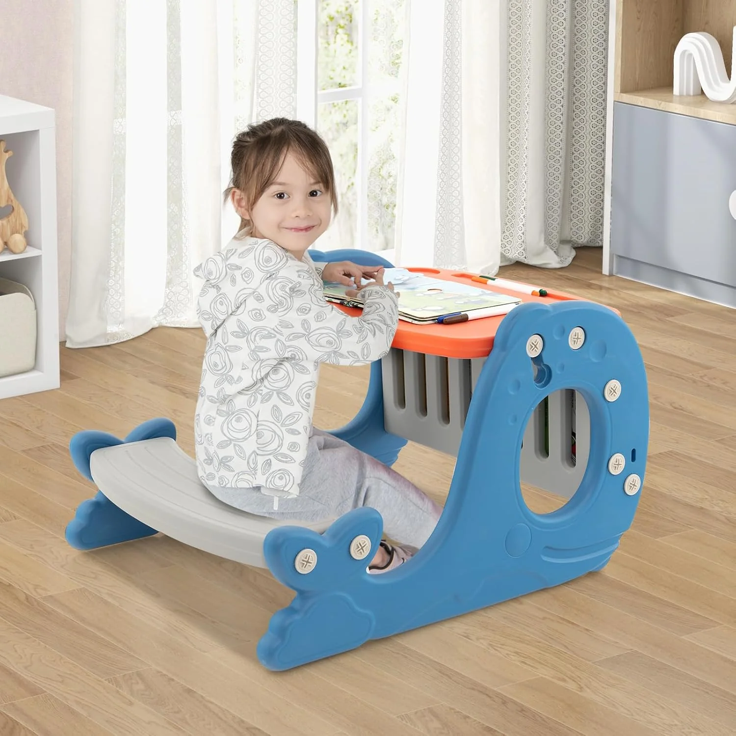 HOMASIS Spieltisch und Tafel mit 4-in-1 Sitzbank, Umwandelbare Staffelei für Kinder, Zeichentisch mi - Image 8