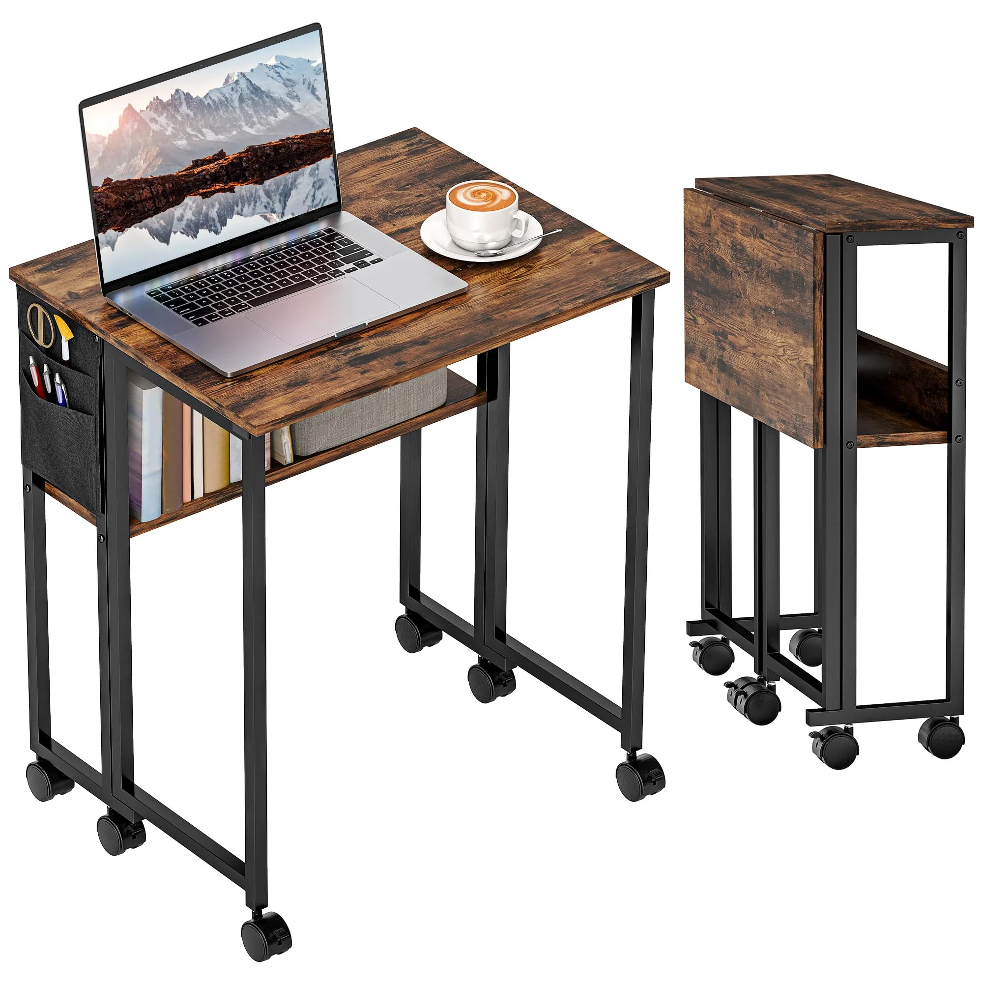 HOMCOM Klapptisch mit Ablagefach und Tasche, 63 cm Faltbarer Computertisch für kleine Räume, platzsp