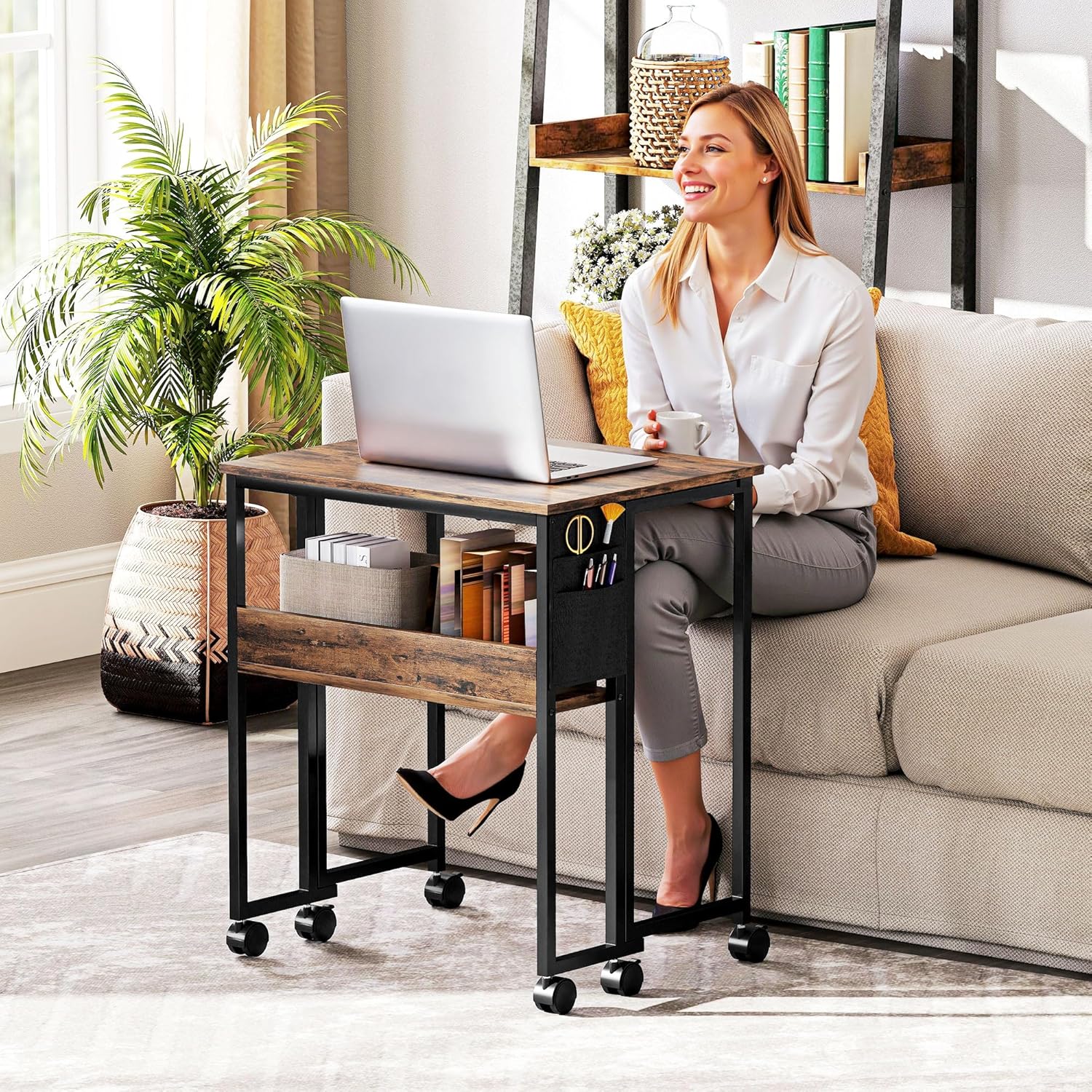 HOMCOM Klapptisch mit Ablagefach und Tasche, 63 cm Faltbarer Computertisch für kleine Räume, platzsp - Image 8