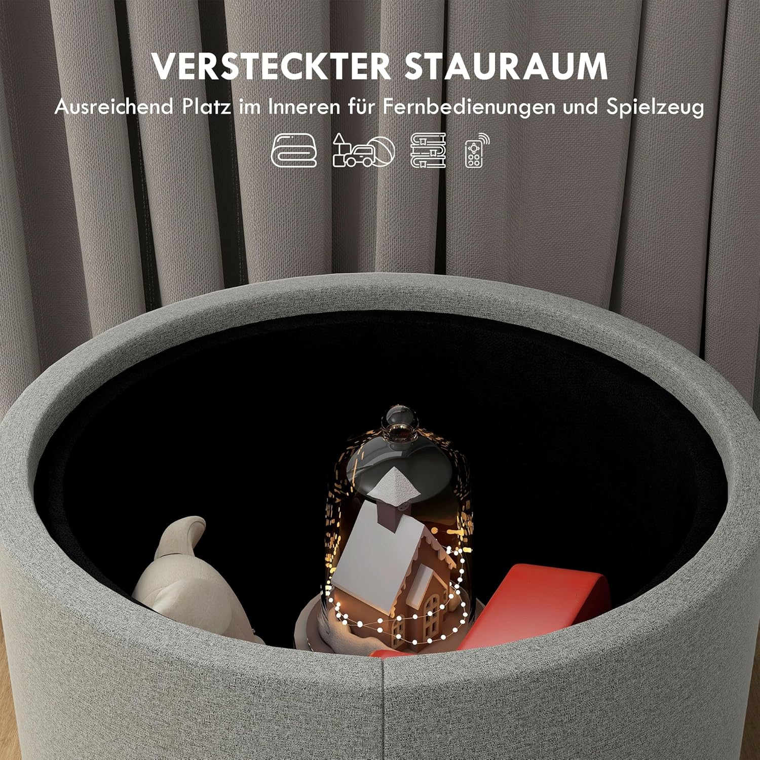 HOMCOM Sitzhocker mit Stauraum, Runder Hocker mit Klappdeckel Couchtisch, 56 x 56 x 42 cm Polsterhoc - Image 5