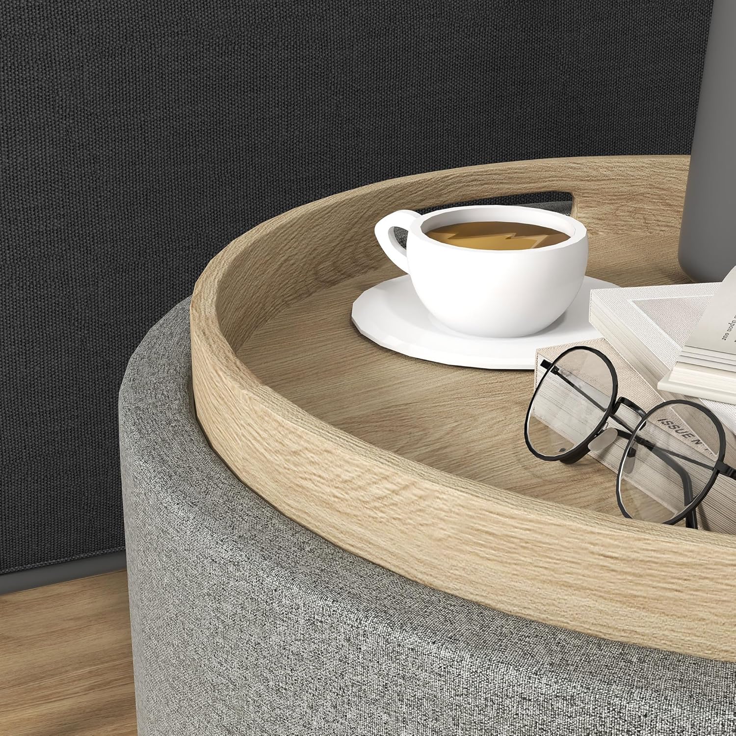 HOMCOM Sitzhocker mit Stauraum, Runder Hocker mit Klappdeckel Couchtisch, 56 x 56 x 42 cm Polsterhoc - Image 8