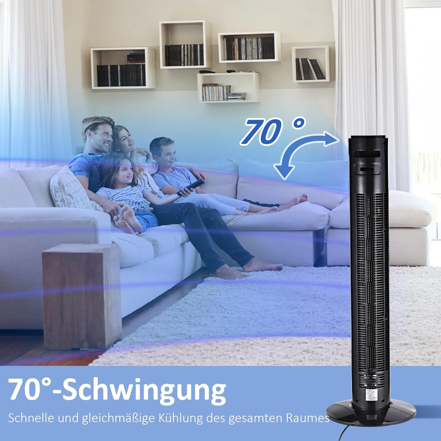 HOMCOM Turmventilator mit Fernbedienung 70° oszillierender 96 cm Standventilator Säulenventilator 45 - Image 3
