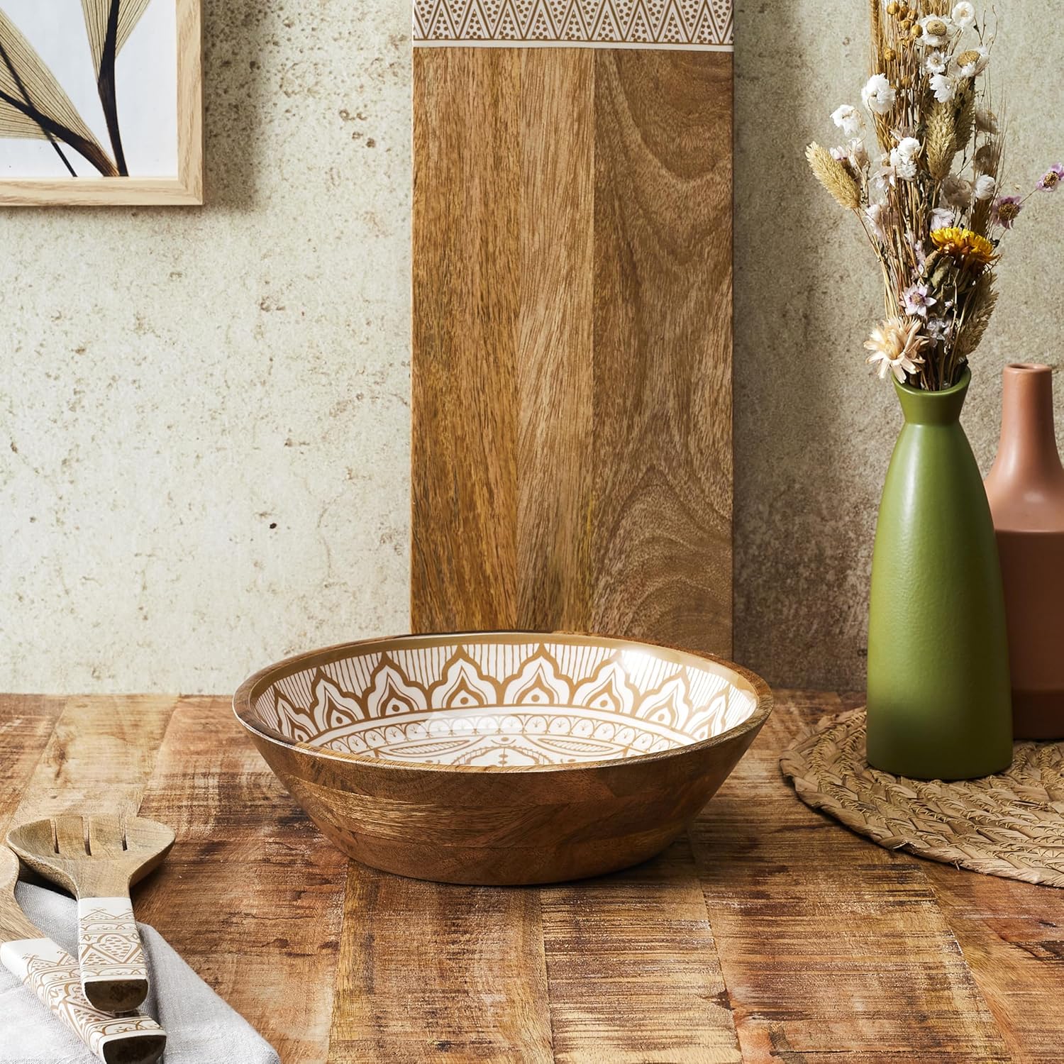 HOME DECO FACTORY, KA0567, Dune Mango Wood Terracotta Salad Bowl, Elegant and Modern Design, Ideal f - Image 2