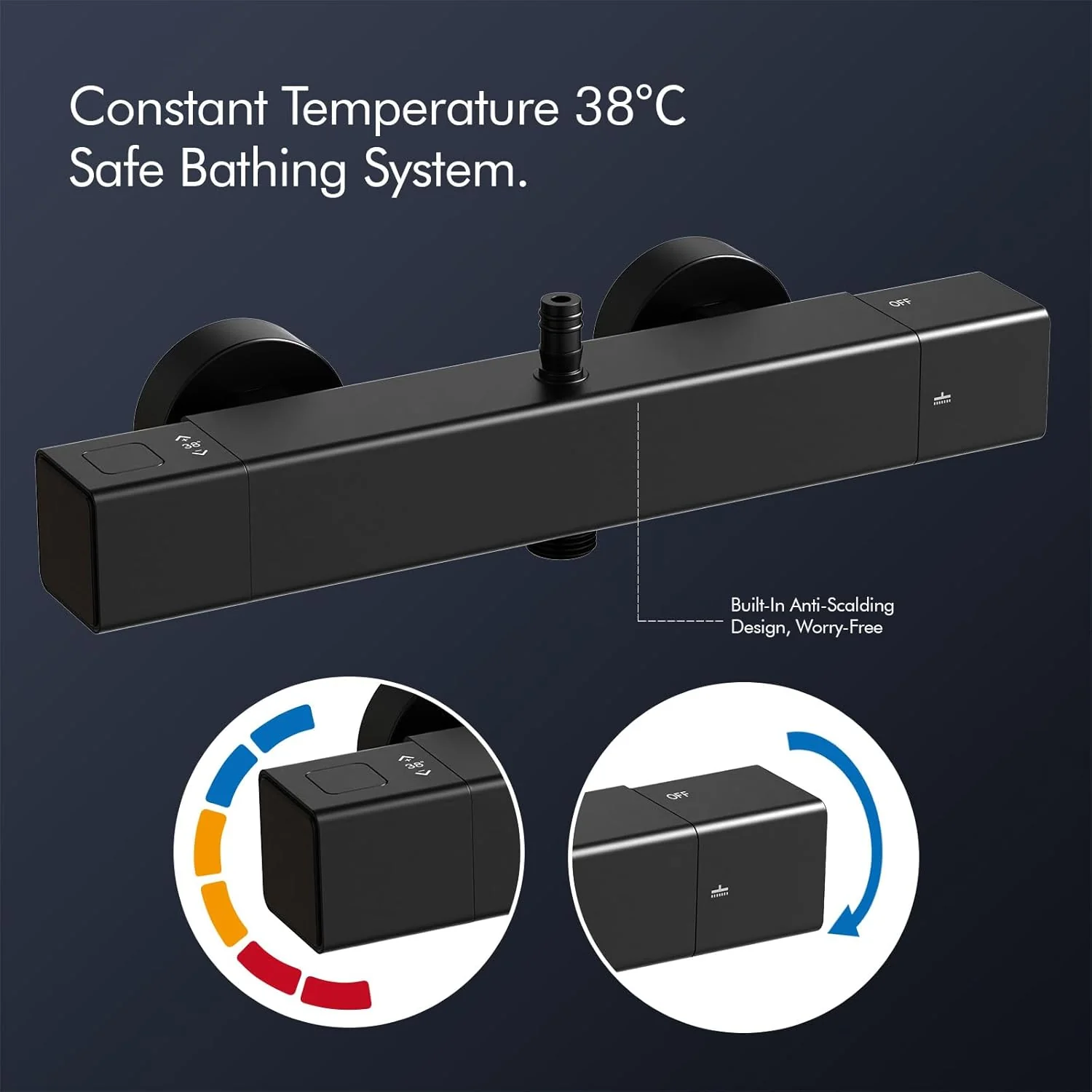 HOMELODY Duscharmatur mit Thermostat & Duschablage - Duscharmatur Komplettset Schwarz mit Handbrause - Image 3